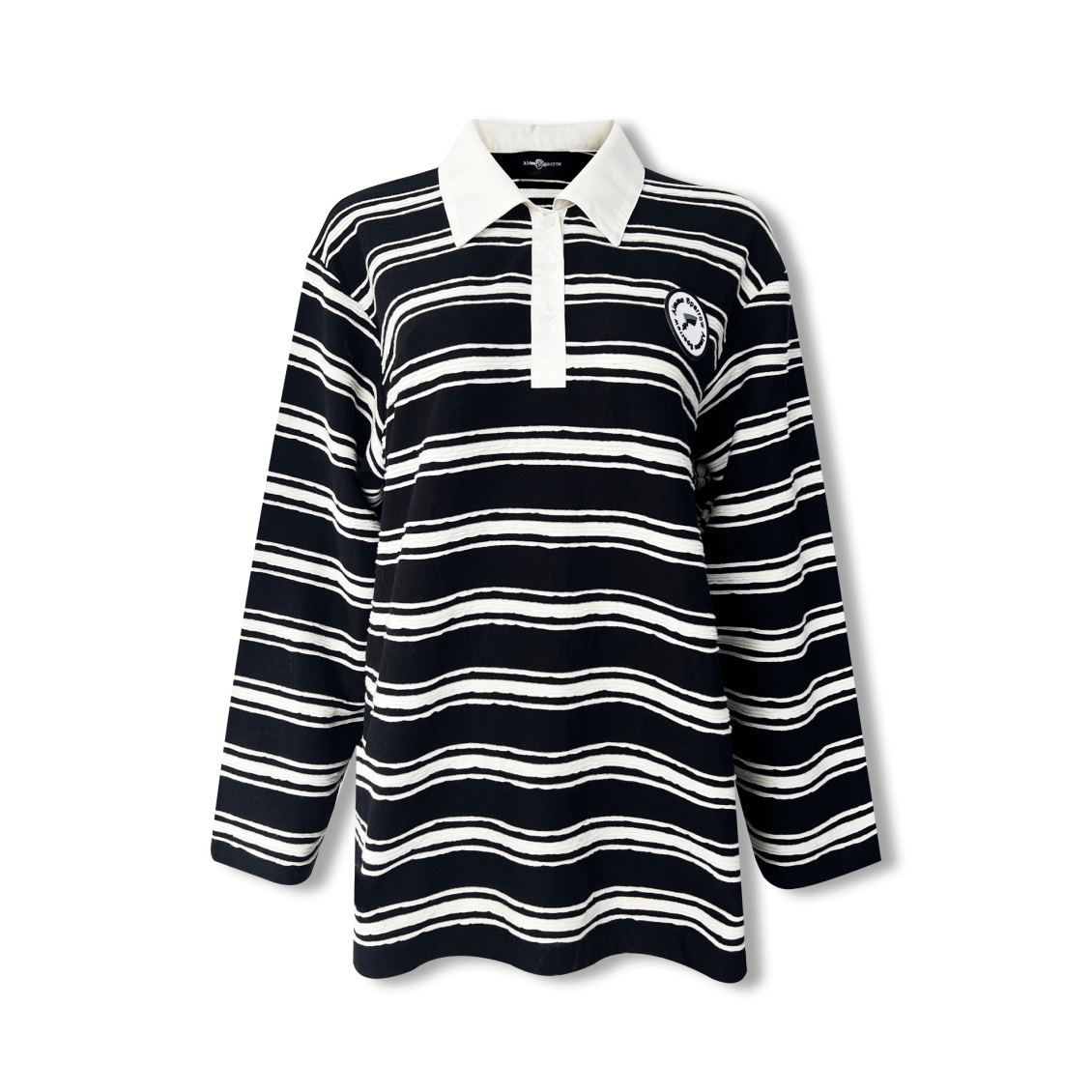 AIMME SPARROW Striped Polo Collar Long Sleeve In Black and White | MADAX