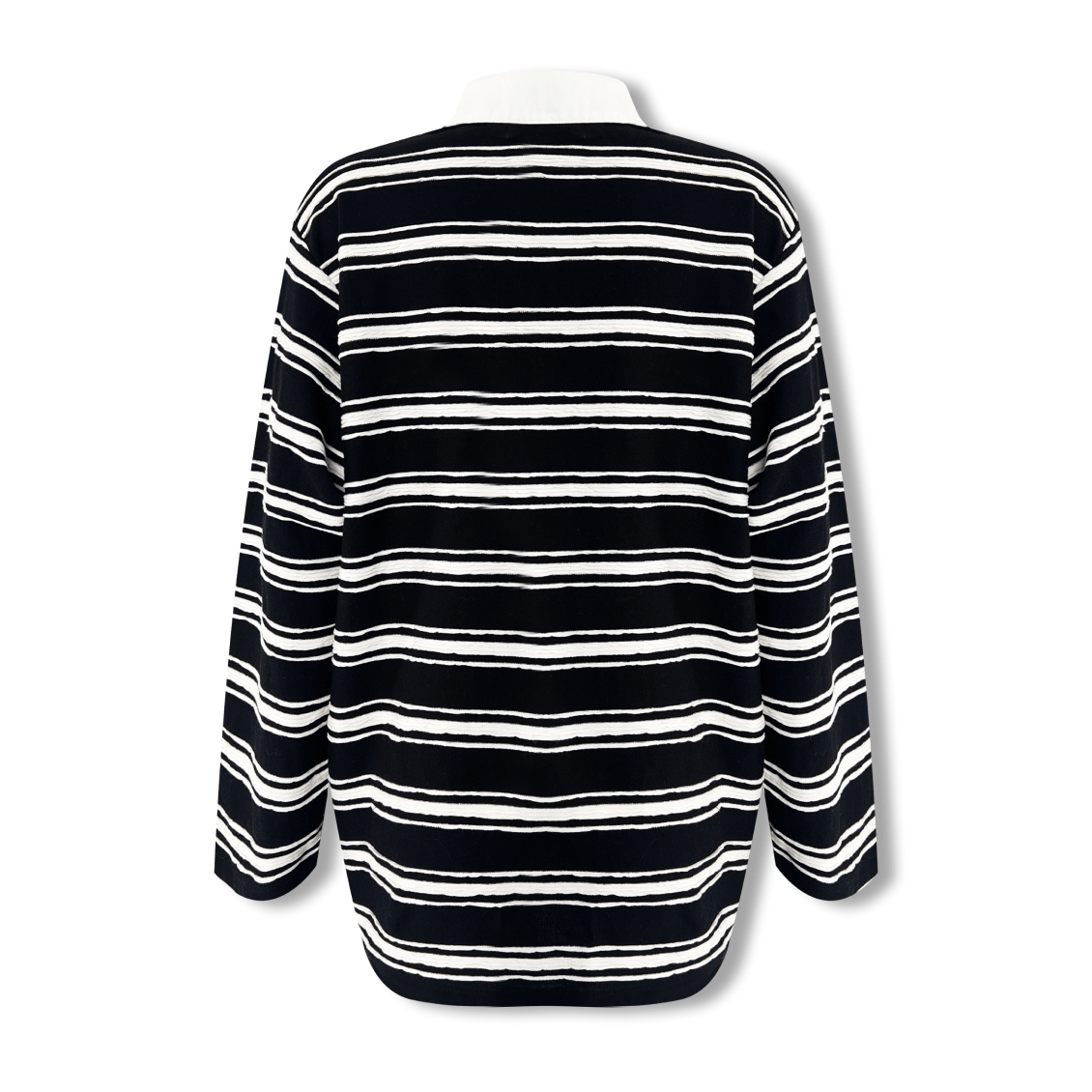AIMME SPARROW Striped Polo Collar Long Sleeve In Black and White | MADAX