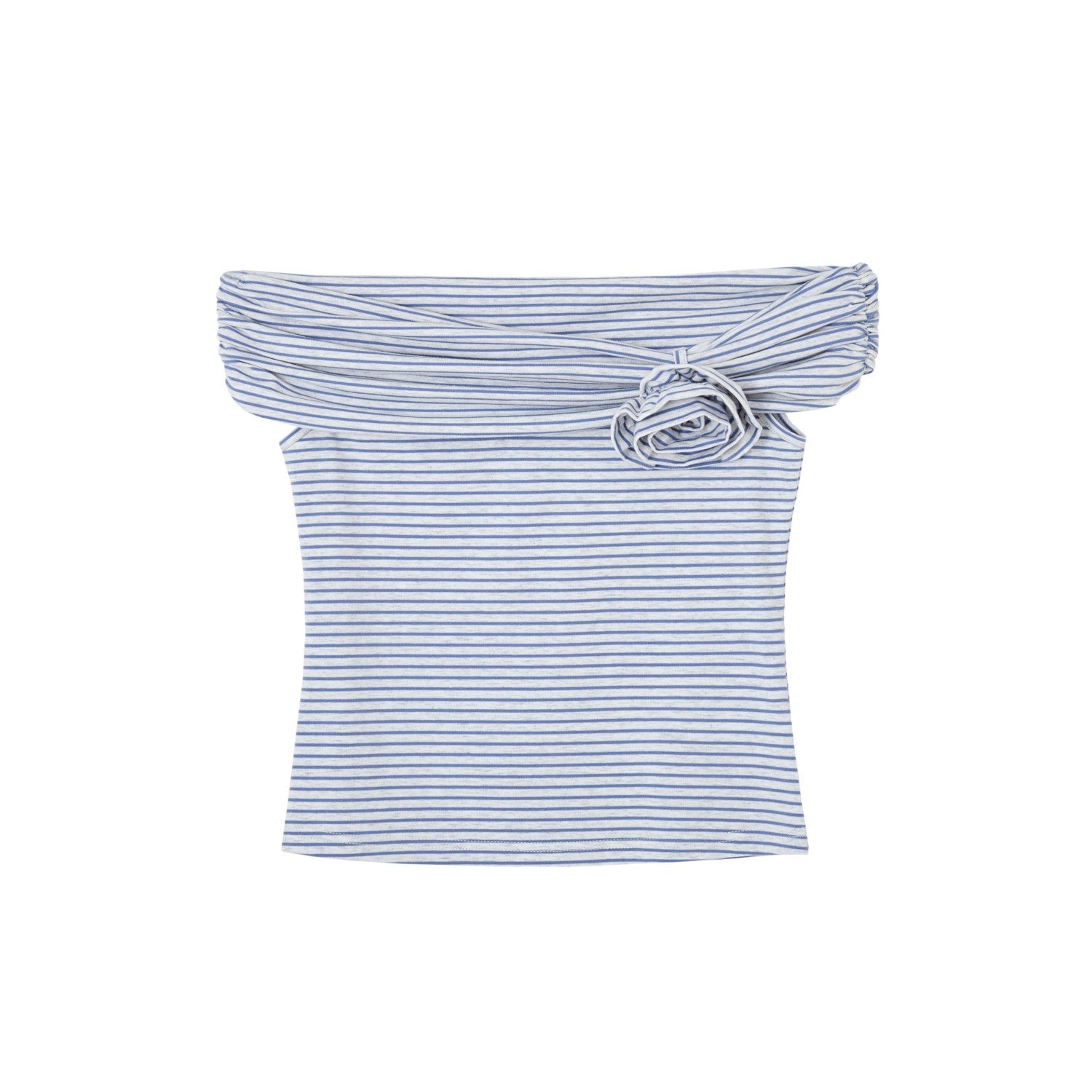 SOMESOWE Striped Rose Off Shoulder Top In Blue And White | MADAX