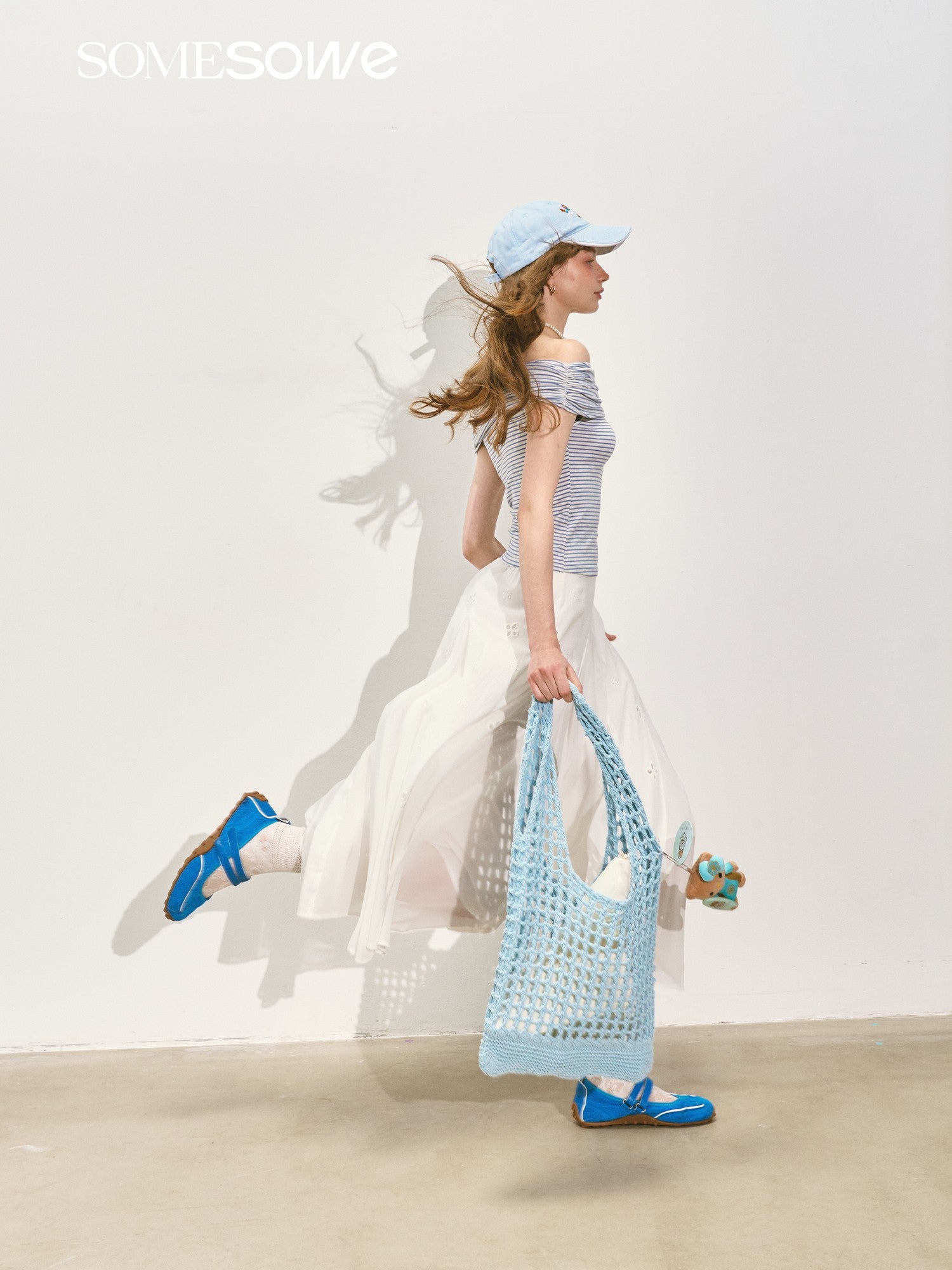 SOMESOWE Striped Rose Off Shoulder Top In Blue And White | MADAX