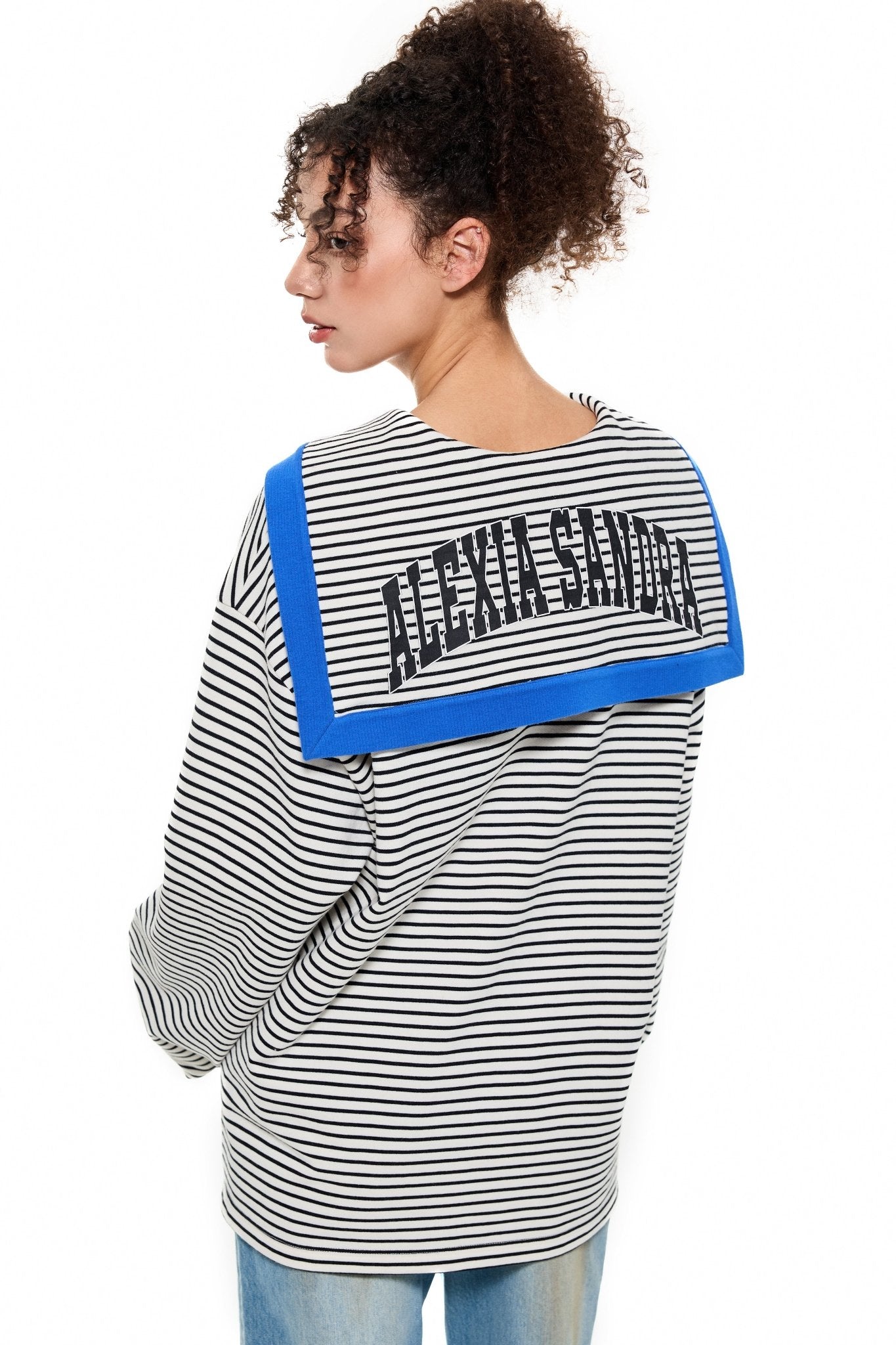 Alexia Sandra Striped Sailor - Collar Sweatshirt in Blue | MADA IN CHINA