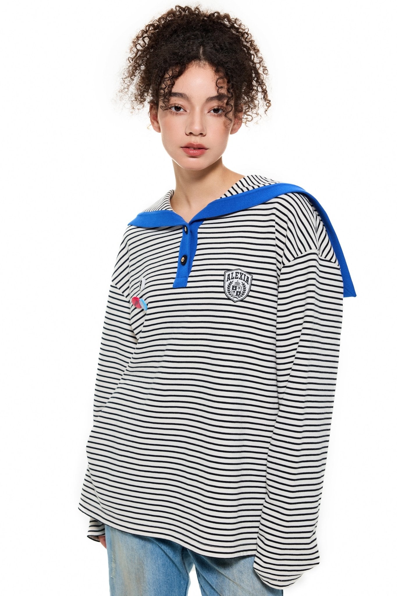 Alexia Sandra Striped Sailor - Collar Sweatshirt in Blue | MADA IN CHINA