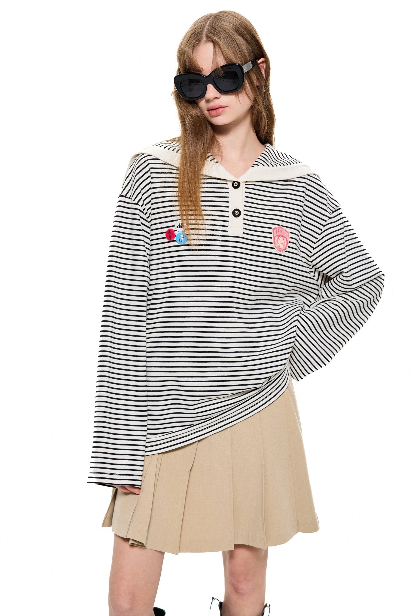 Alexia Sandra Striped Sailor - Collar Sweatshirt in White | MADA IN CHINA