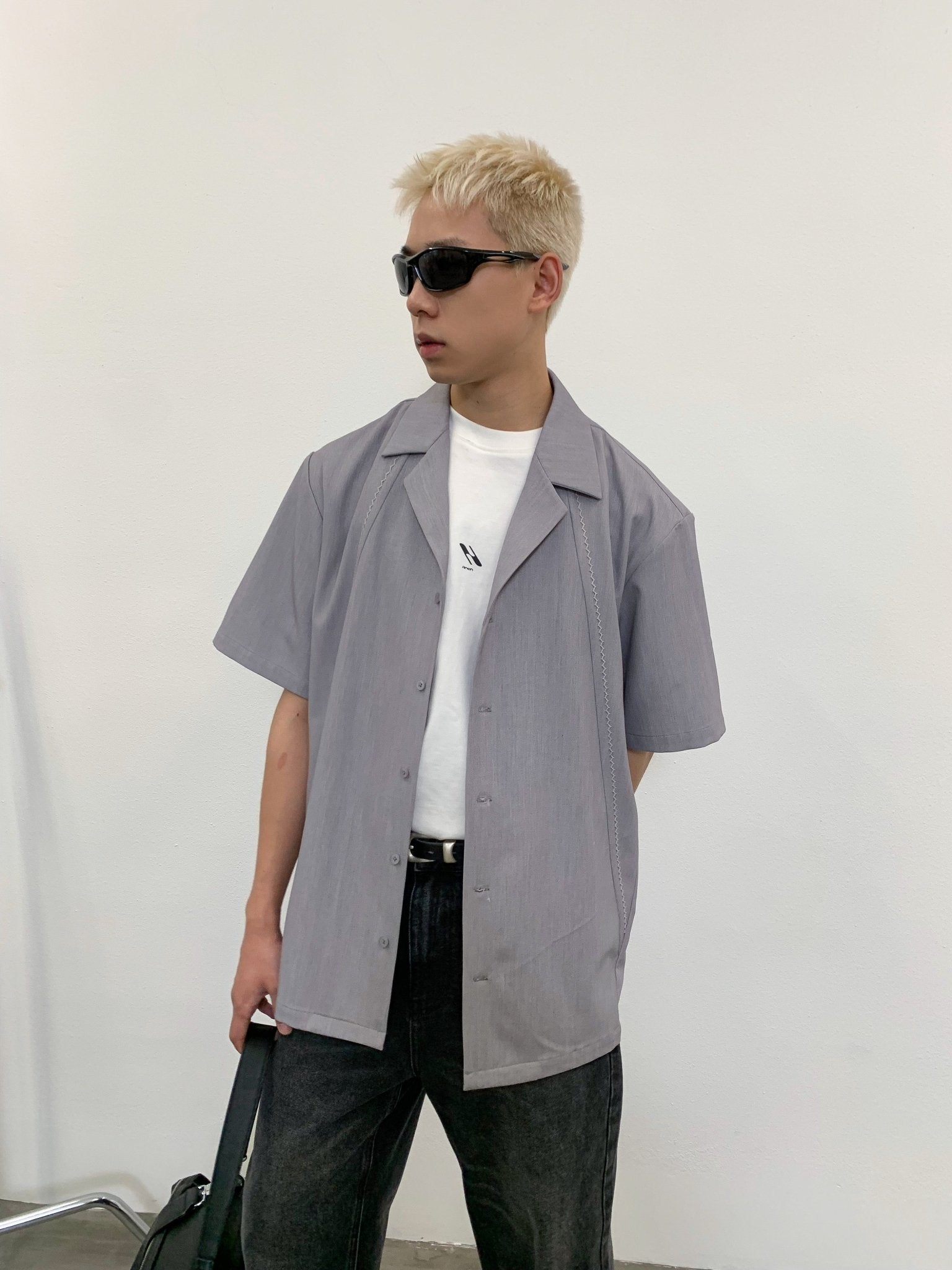 ARCH Structured Line Draped Short Sleeve Shirt Gray | MADA IN CHINA