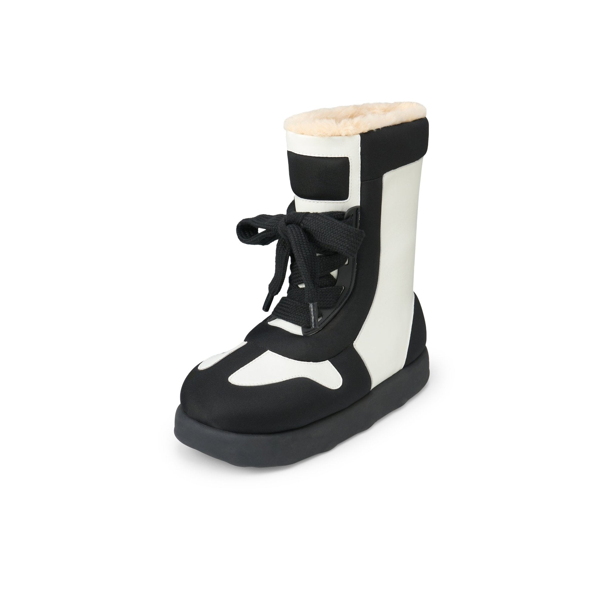 LOST IN ECHO Stuffed Strap Bread Snow Boots In Black White | MADAX