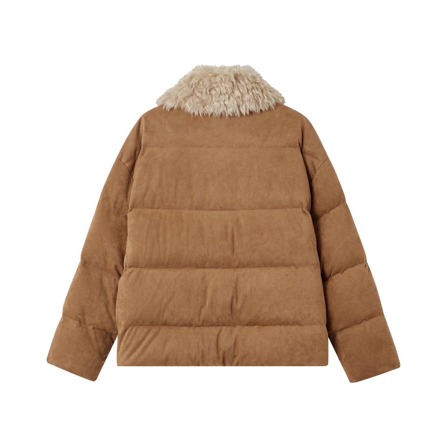 SOMESOWE Suede Stitching Fur Collar Down Jacket In Camel | MADAX