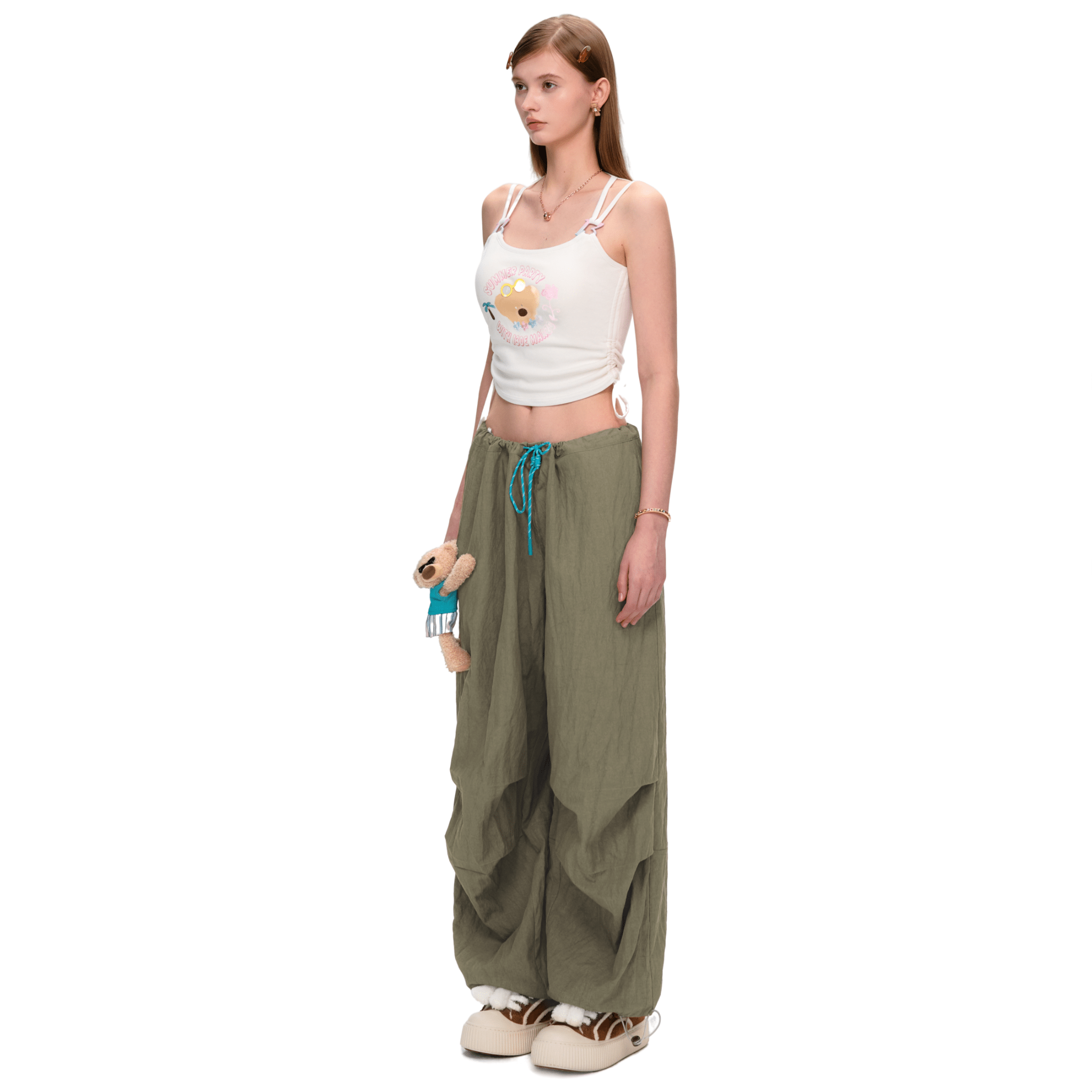 13DE MARZO Summer Fun Series Wide Leg Umbrella Pants in Green | MADAX