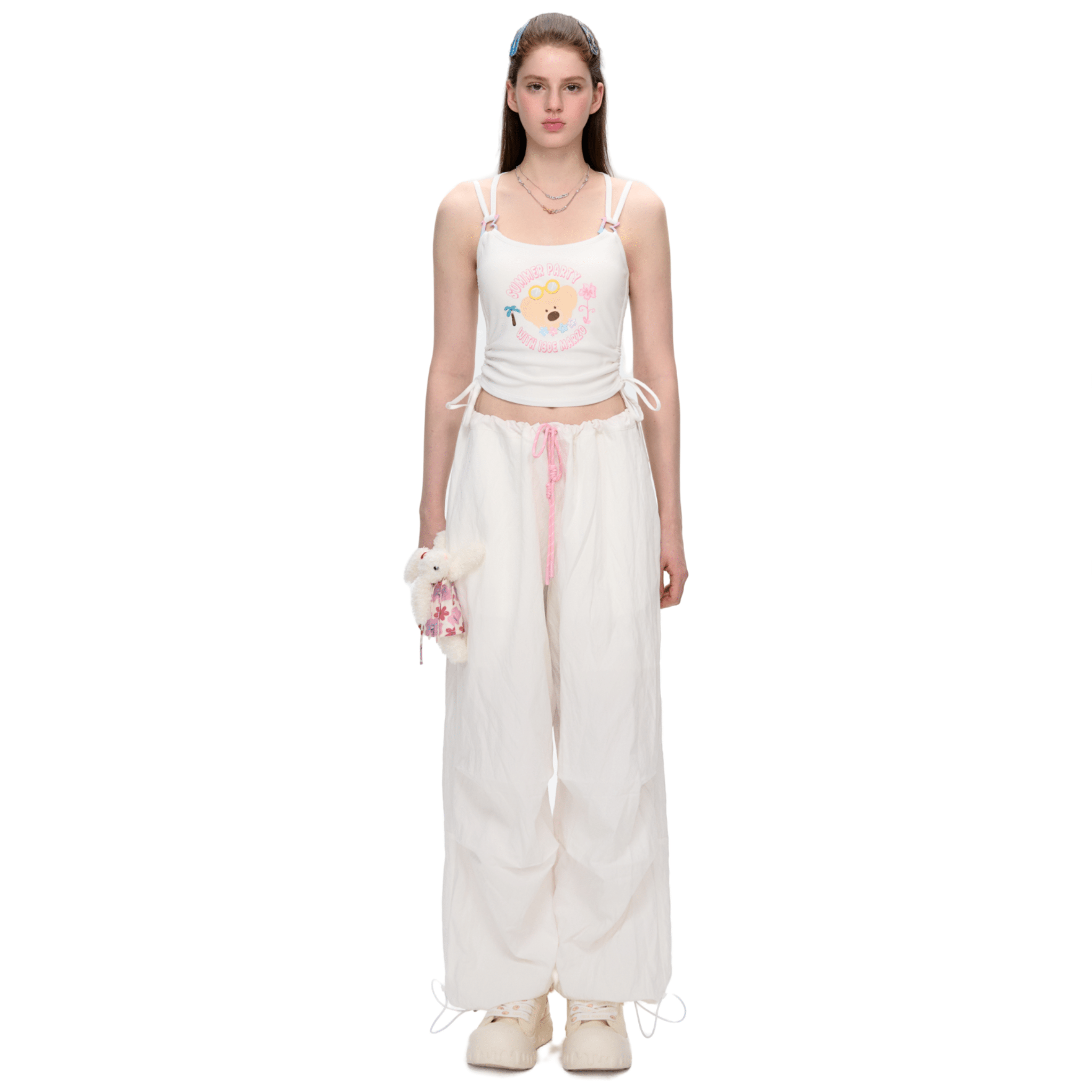 13DE MARZO Summer Fun Series Wide Leg Umbrella Pants in White | MADAX