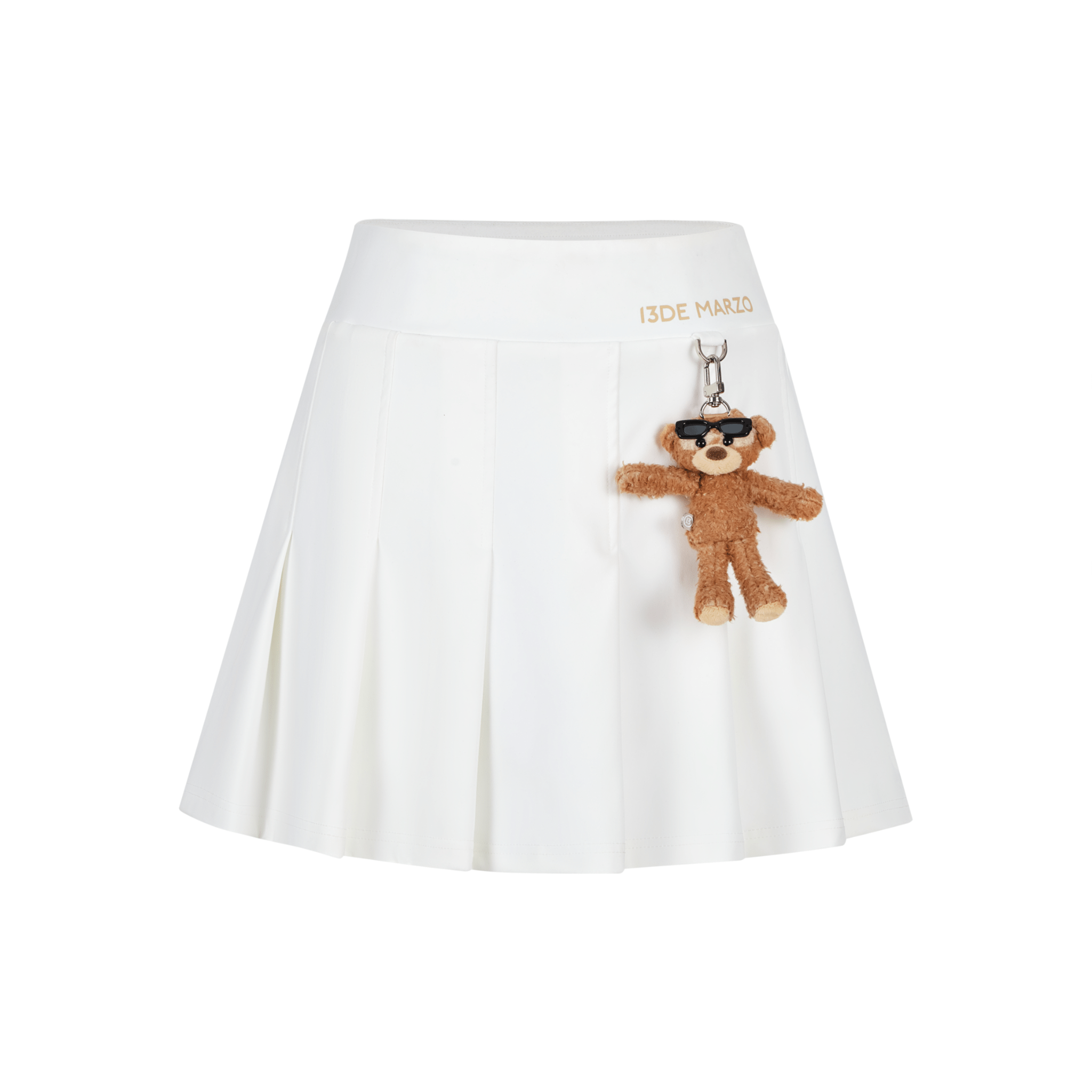 13DE MARZO Sunburn Bear Ice Pleated Skirt in White | MADAX