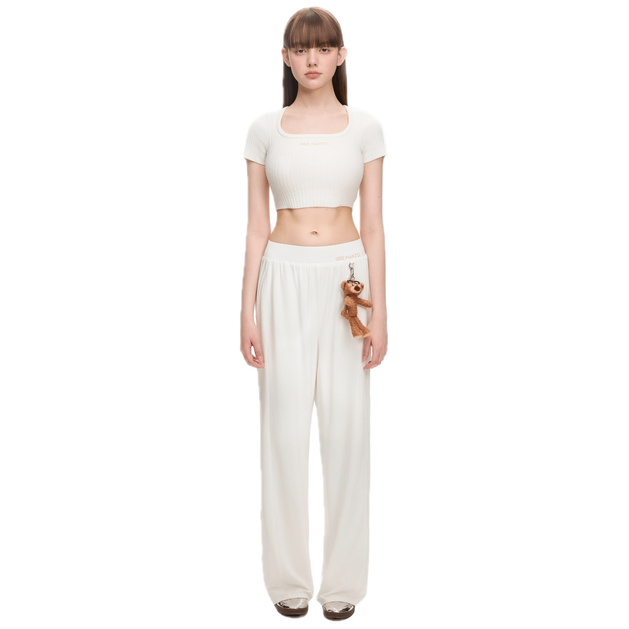 13DE MARZO Sunburn Bear Wide Leg Sun Protection Pants in White | MADAX