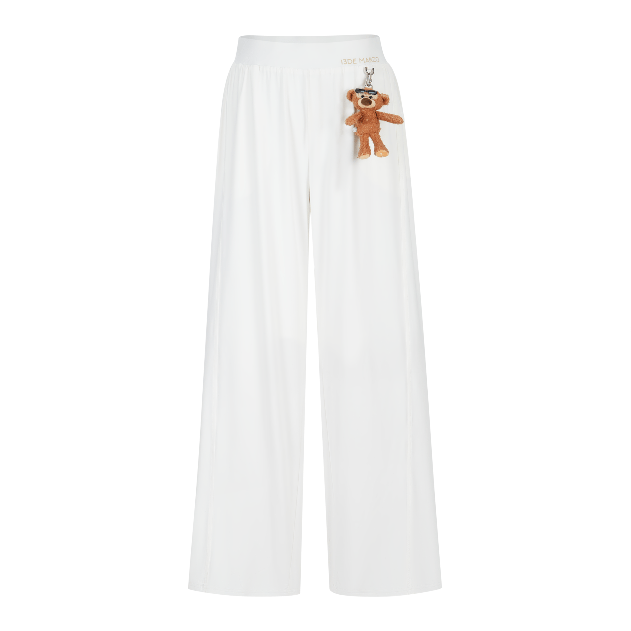 13DE MARZO Sunburn Bear Wide Leg Sun Protection Pants in White | MADAX