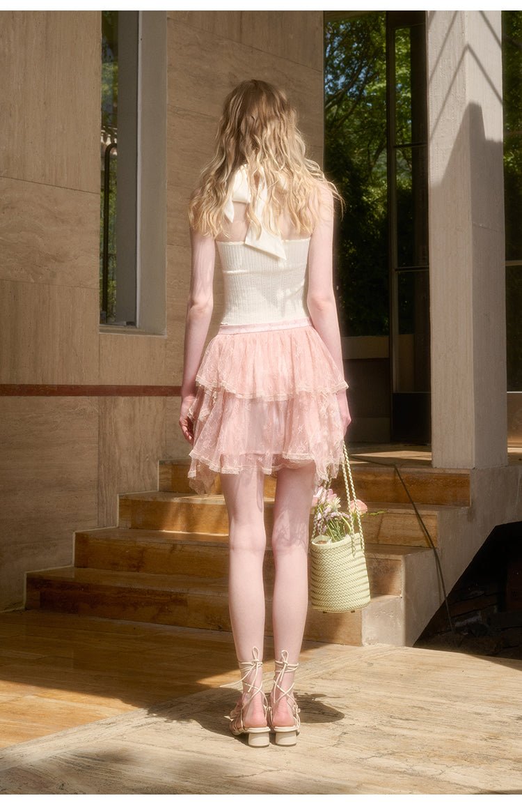 Group of Universe "Sunshine at 12:30" Bowknot Halter Neck Knitted Vest in White | MADAX