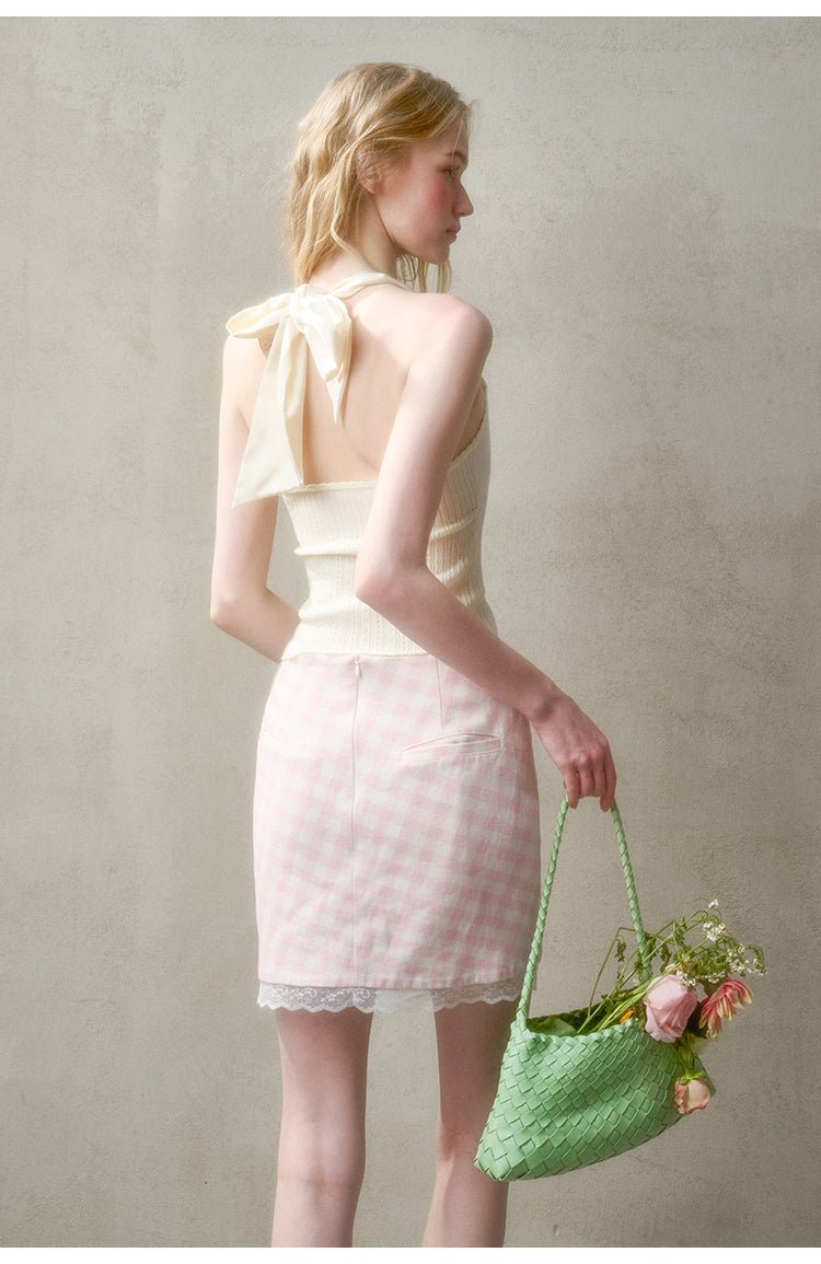 Group of Universe "Sunshine at 12:30" Bowknot Halter Neck Knitted Vest in White | MADAX