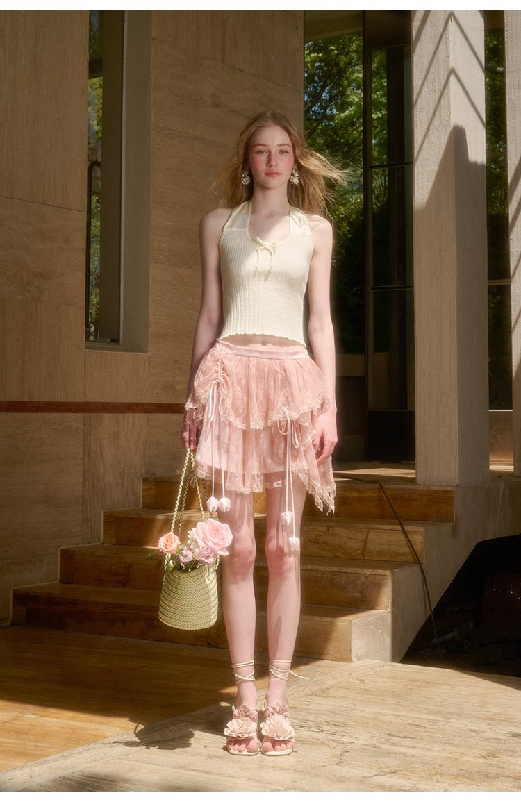 Group of Universe "Sunshine at 12:30" Bowknot Halter Neck Knitted Vest in White | MADAX