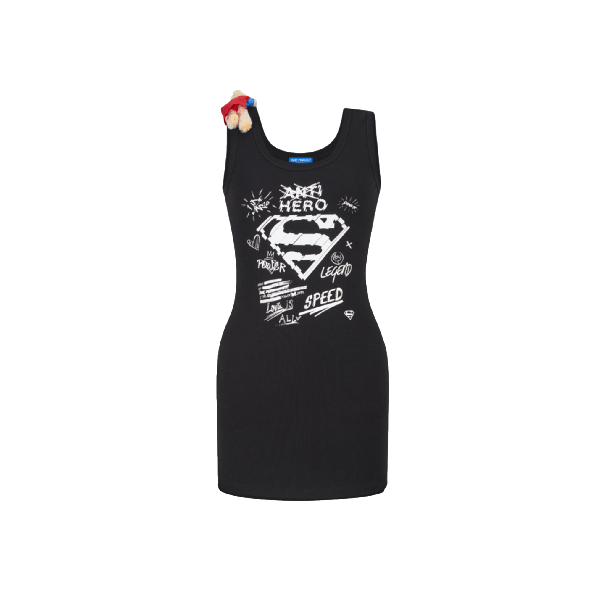 13DE MARZO Superman Bear Bodycon Dress in Black | MADAX