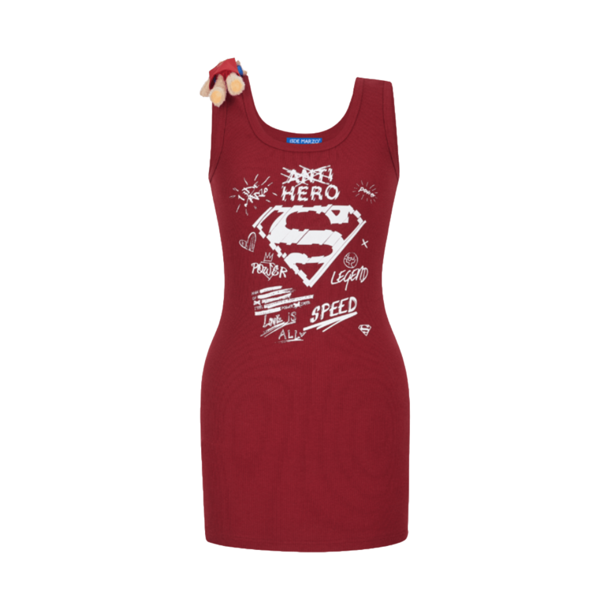 13DE MARZO Superman Bear Bodycon Dress in Red | MADAX