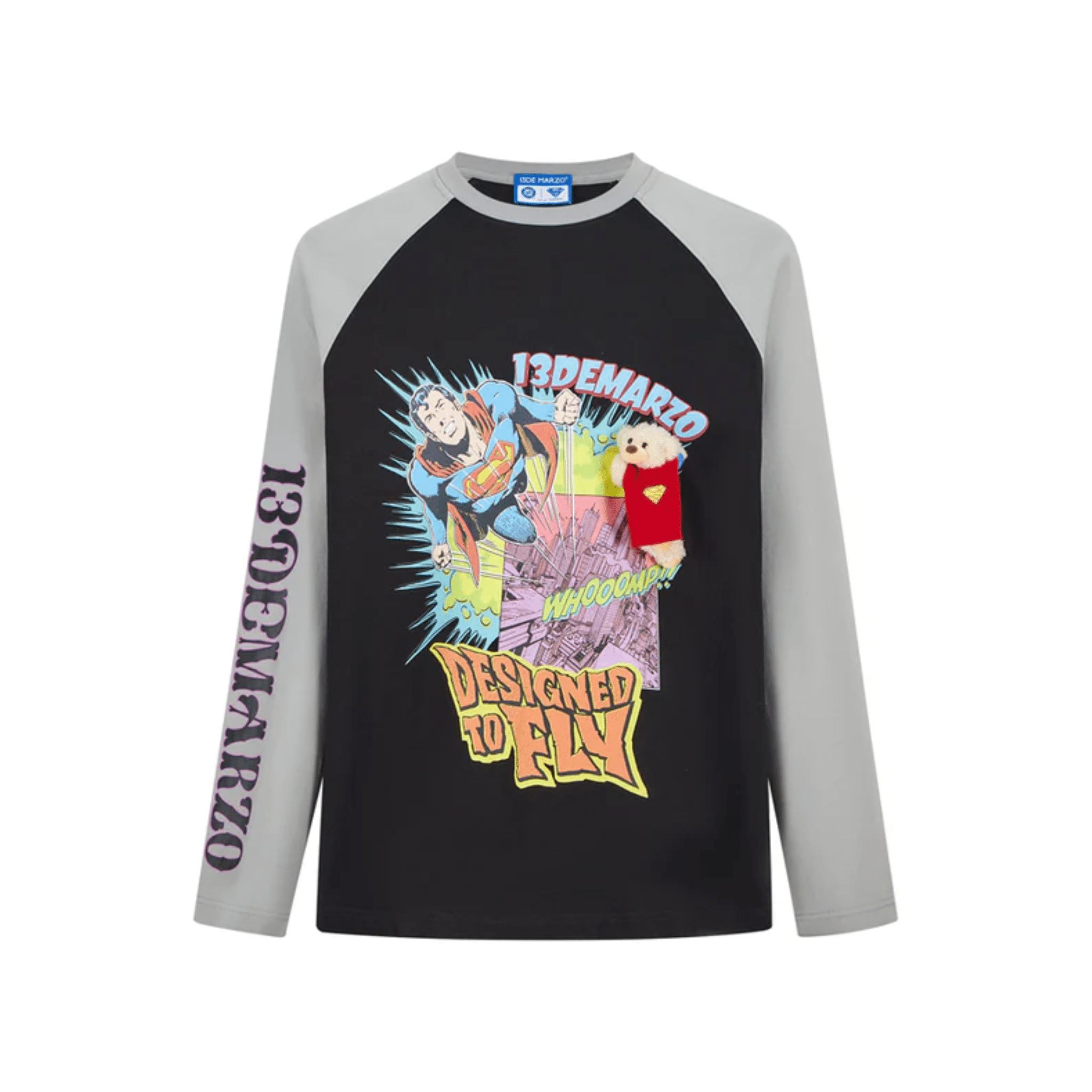 13DE MARZO Superman Bear Raglan Long Sleeve T-shirt in Black | MADAX