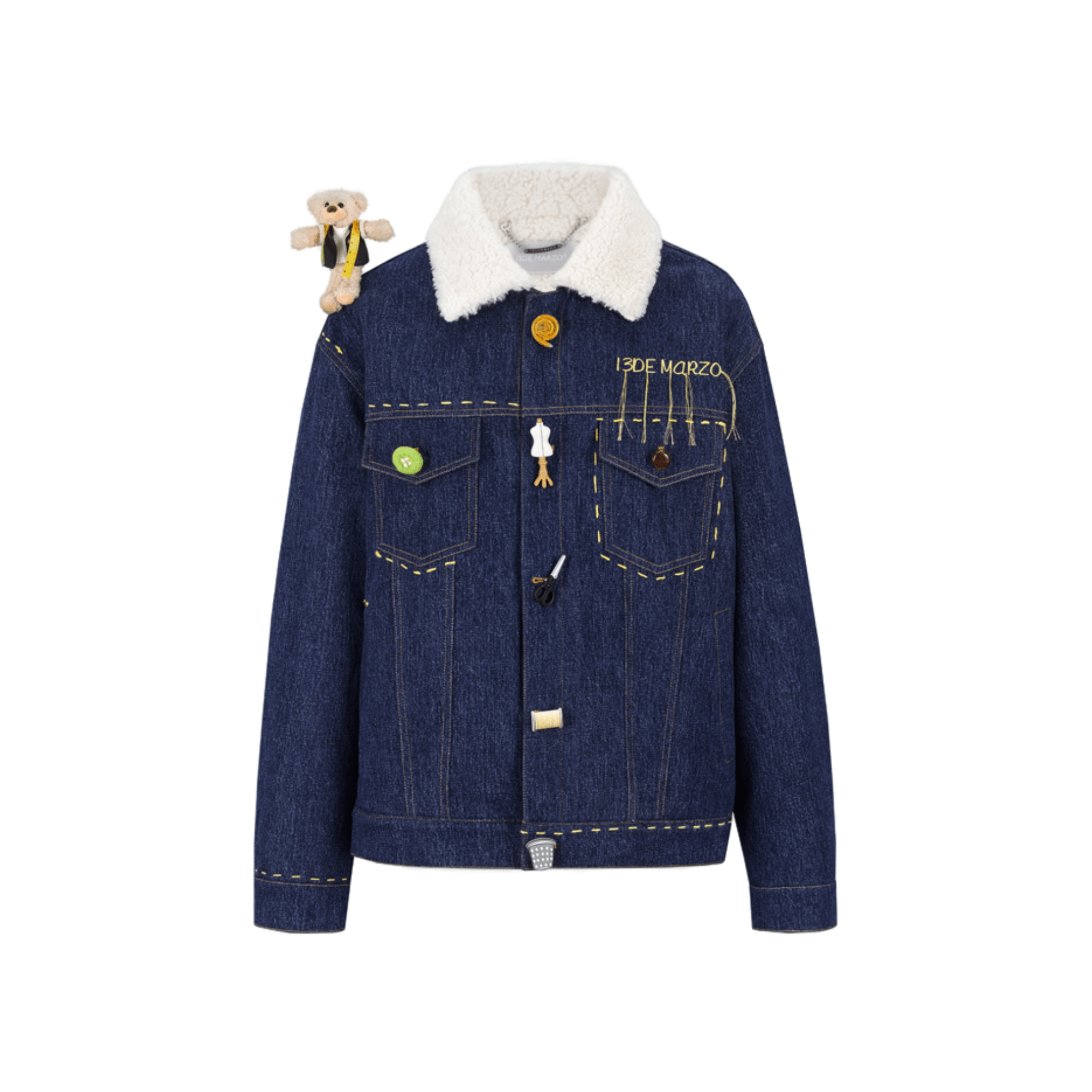 13DE MARZO Tailor Bear Faux Lambswool Jacket in Blue | MADAX