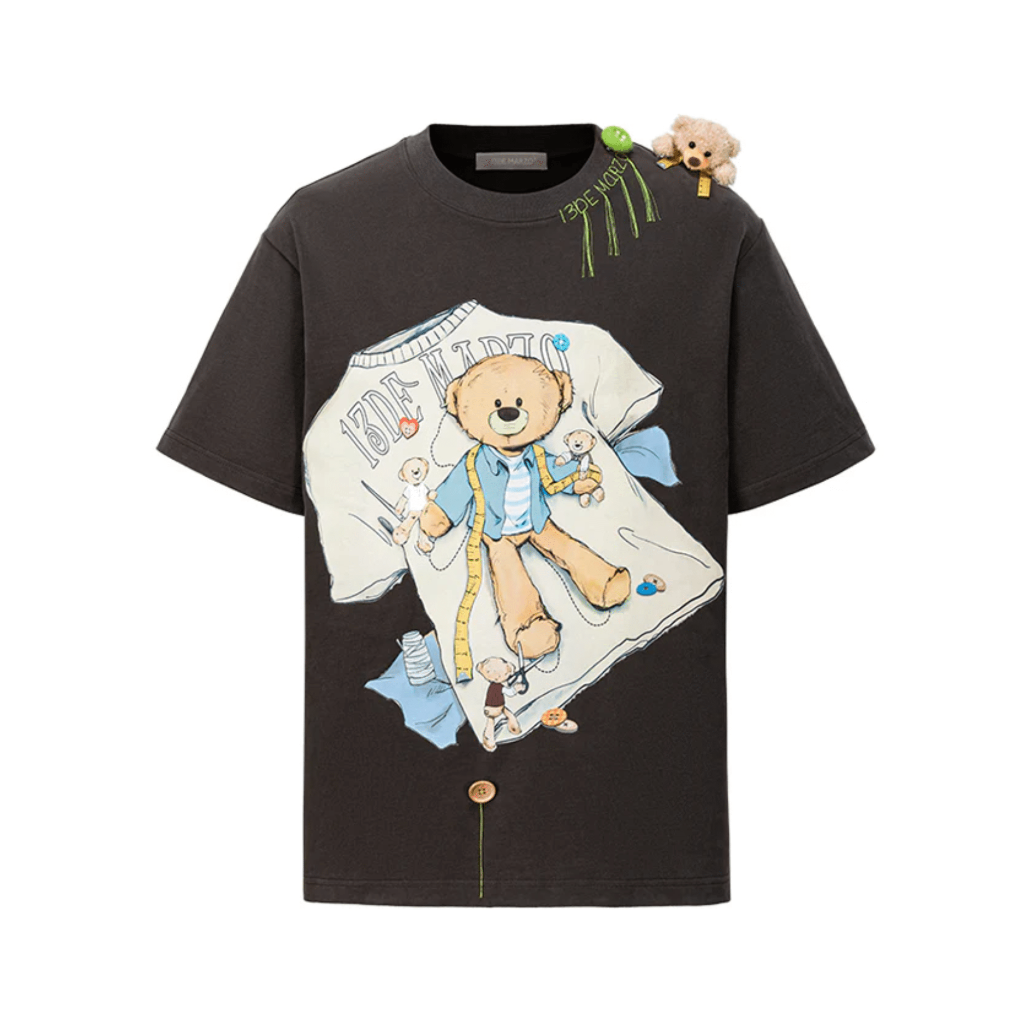 13DE MARZO Tailor Bear Illustration T-shirt in Gray | MADAX