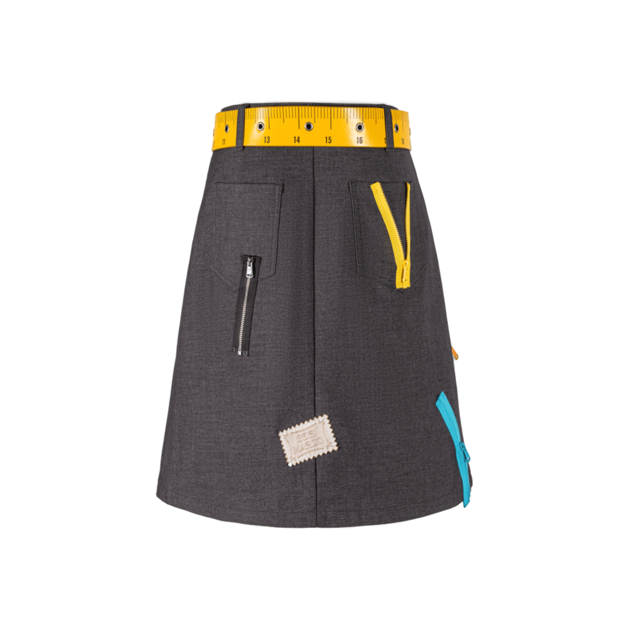13DE MARZO Tailor Bear Ruler Zipper Skirt in Gray | MADAX