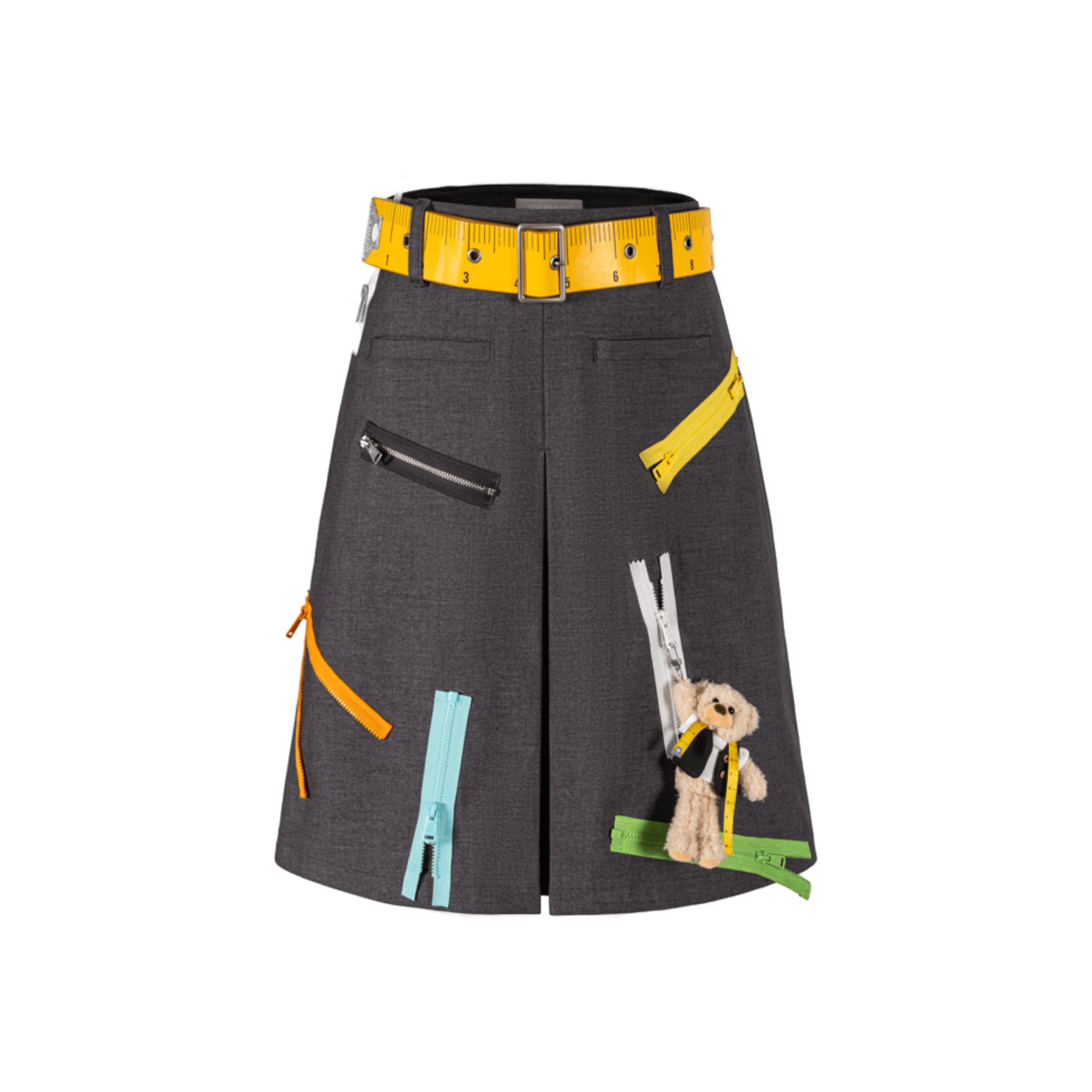 13DE MARZO Tailor Bear Ruler Zipper Skirt in Gray | MADAX
