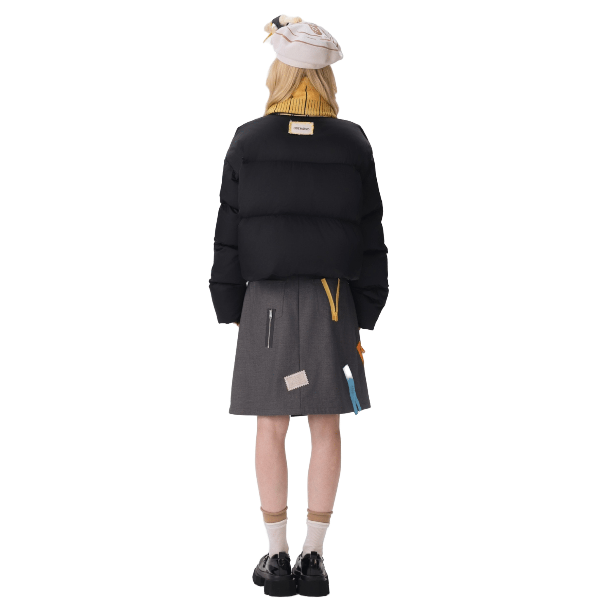 13DE MARZO Tailor Bear Ruler Zipper Skirt in Gray | MADAX