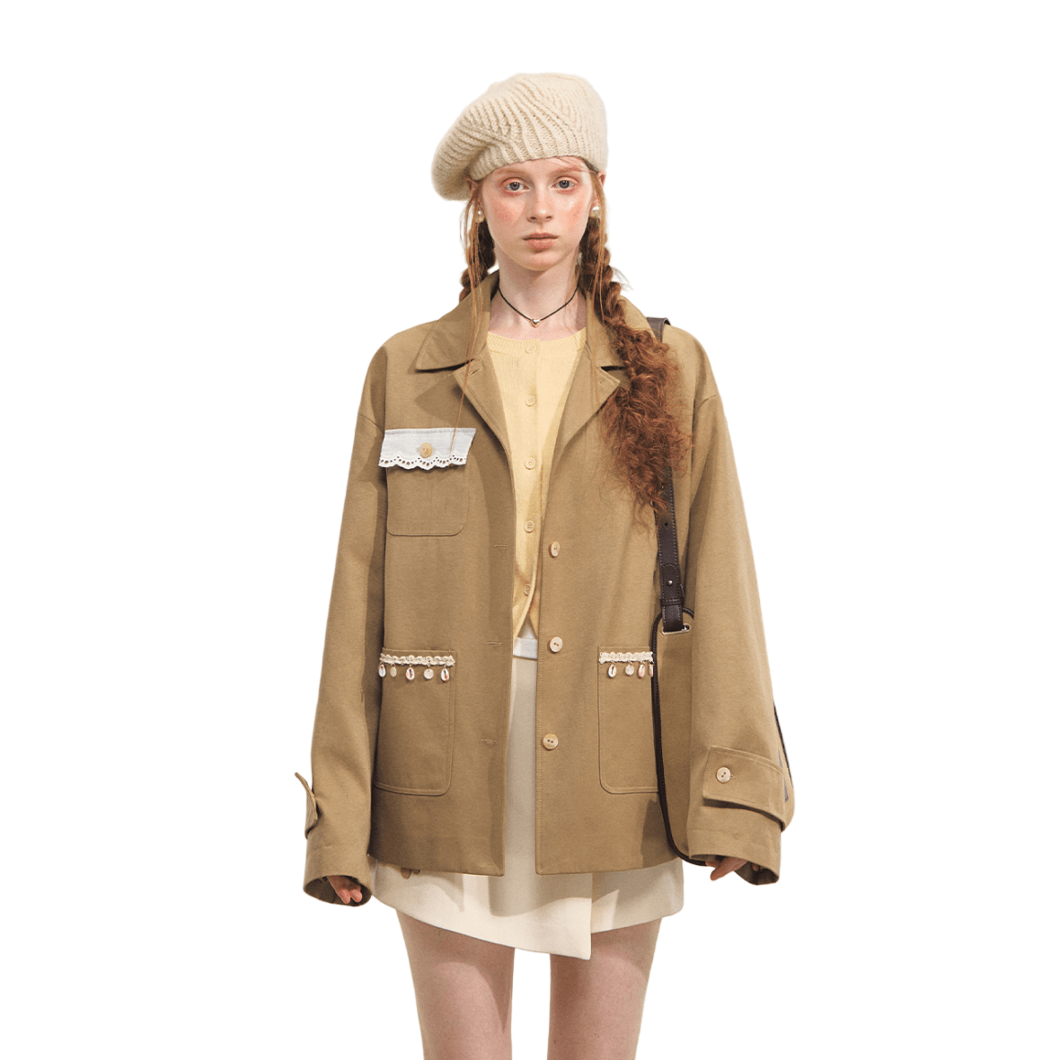SOMESOWE Tassel Drop Shoulder Silhouette Coat In Khaki | MADAX