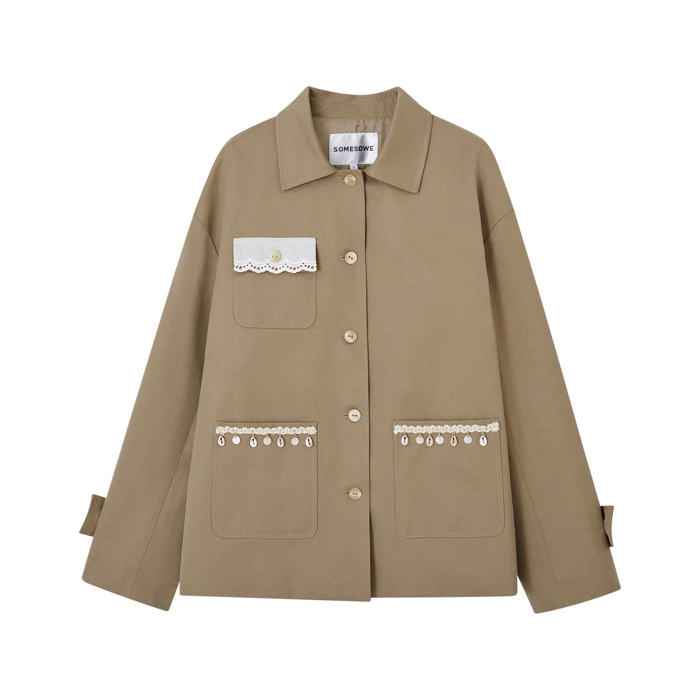 SOMESOWE Tassel Drop Shoulder Silhouette Coat In Khaki | MADAX