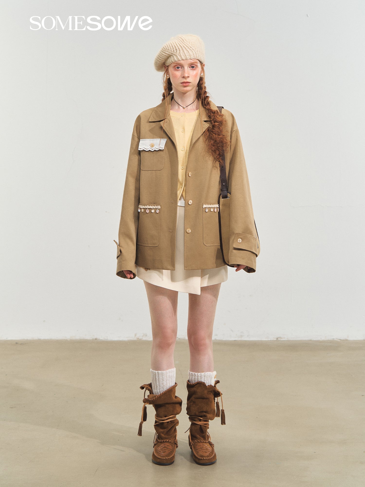 SOMESOWE Tassel Drop Shoulder Silhouette Coat In Khaki | MADAX