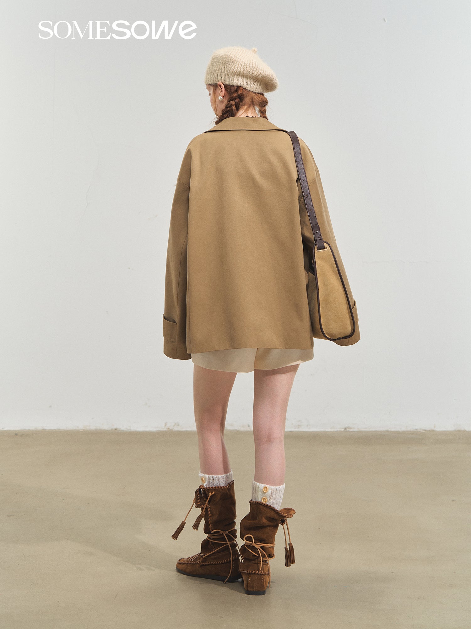 SOMESOWE Tassel Drop Shoulder Silhouette Coat In Khaki | MADAX