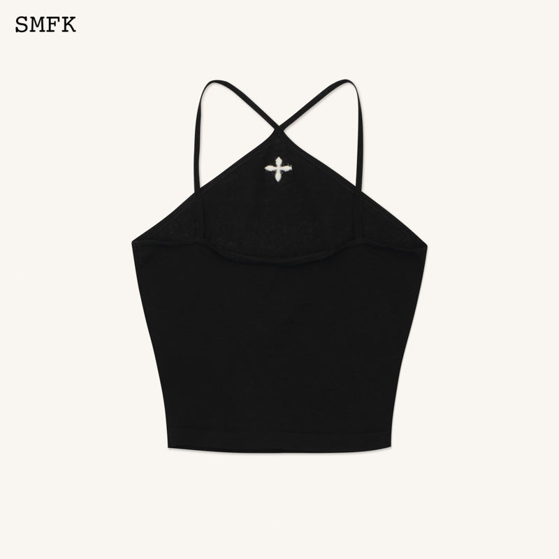 SMFK Temple Traditional Black Knitted Cross Sling Top | MADA IN CHINA