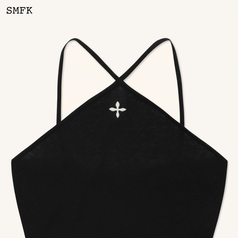 SMFK Temple Traditional Black Knitted Cross Sling Top | MADA IN CHINA