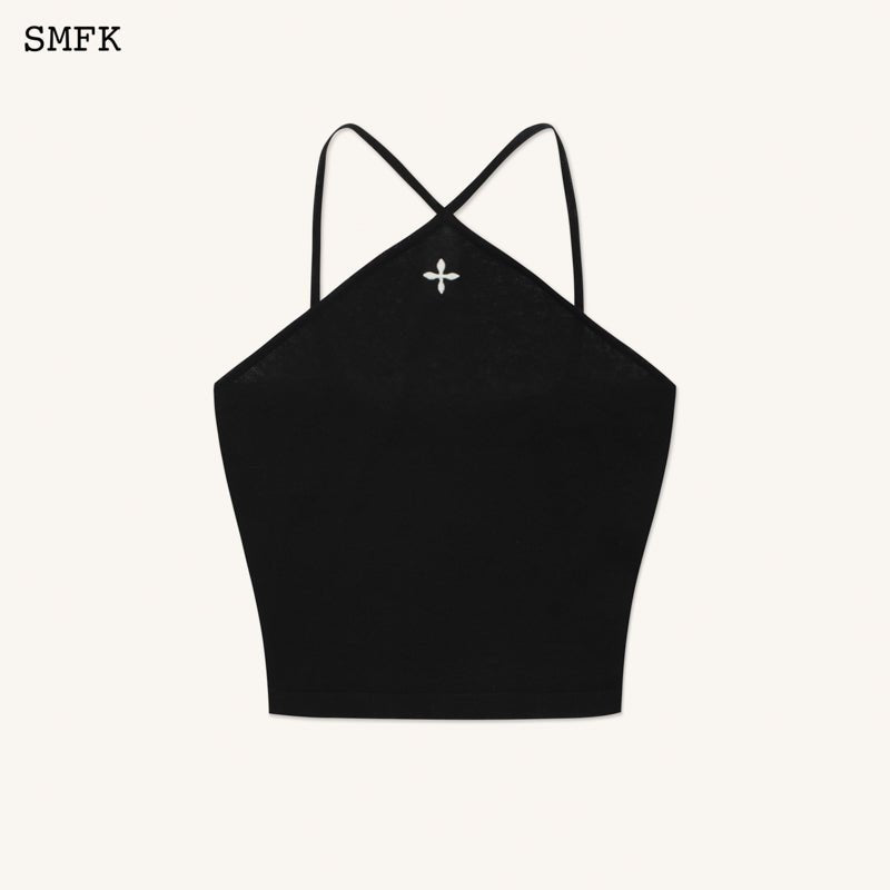 SMFK Temple Traditional Black Knitted Cross Sling Top | MADA IN CHINA