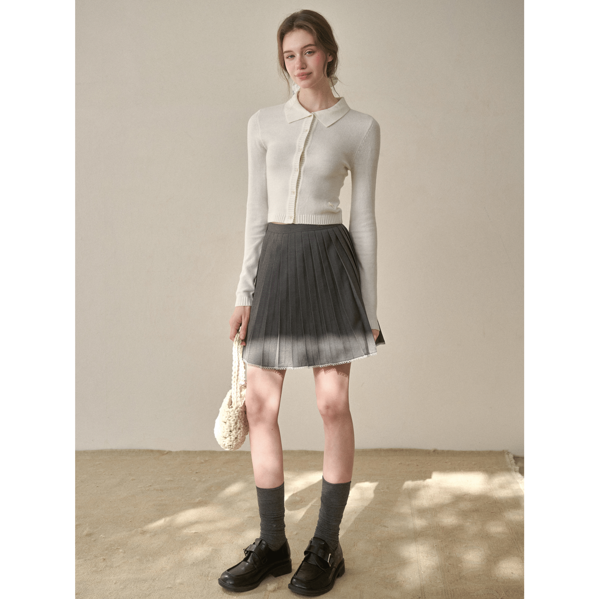 Group of Universe "Ten Minutes Between Classes" Midi Skirt in Gray | MADAX