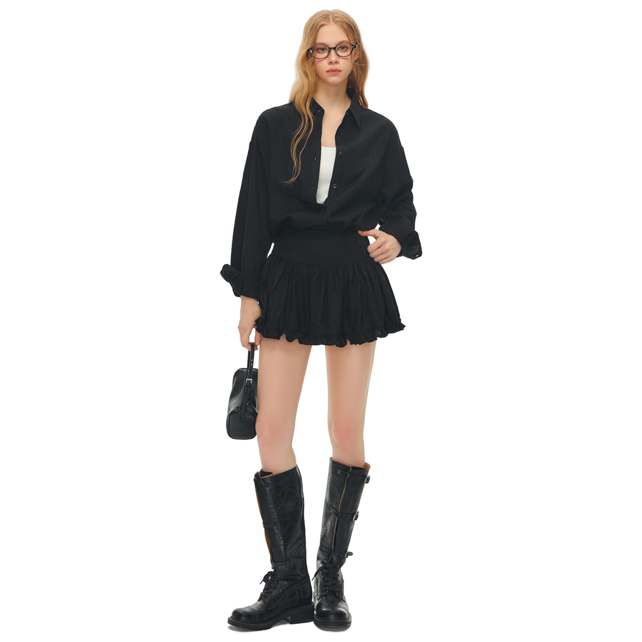 CLIMAX VISION Textured Ballet - style Short Skirt in Black | MADAX