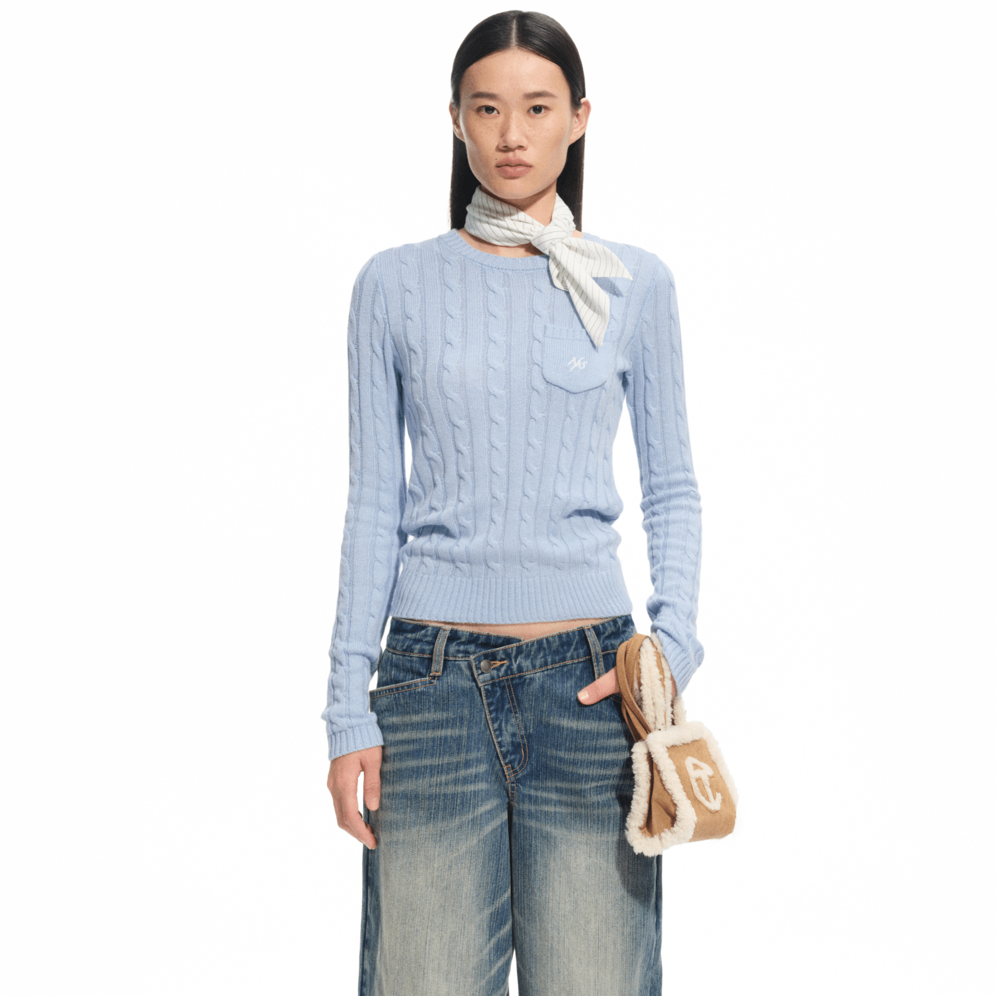NAWS Textured Cable Knit Sweater in Blue | MADAX