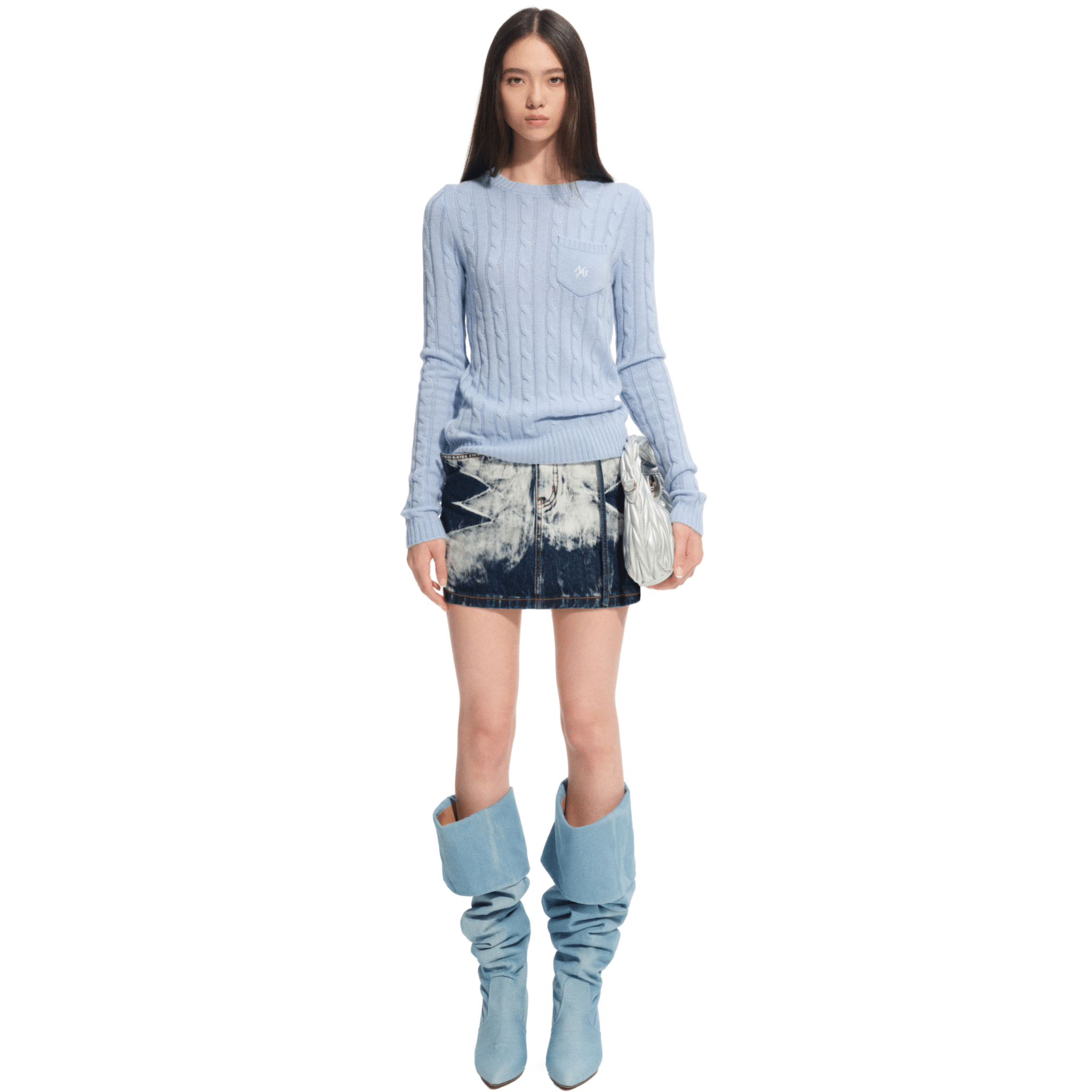 NAWS Textured Cable Knit Sweater in Blue | MADAX