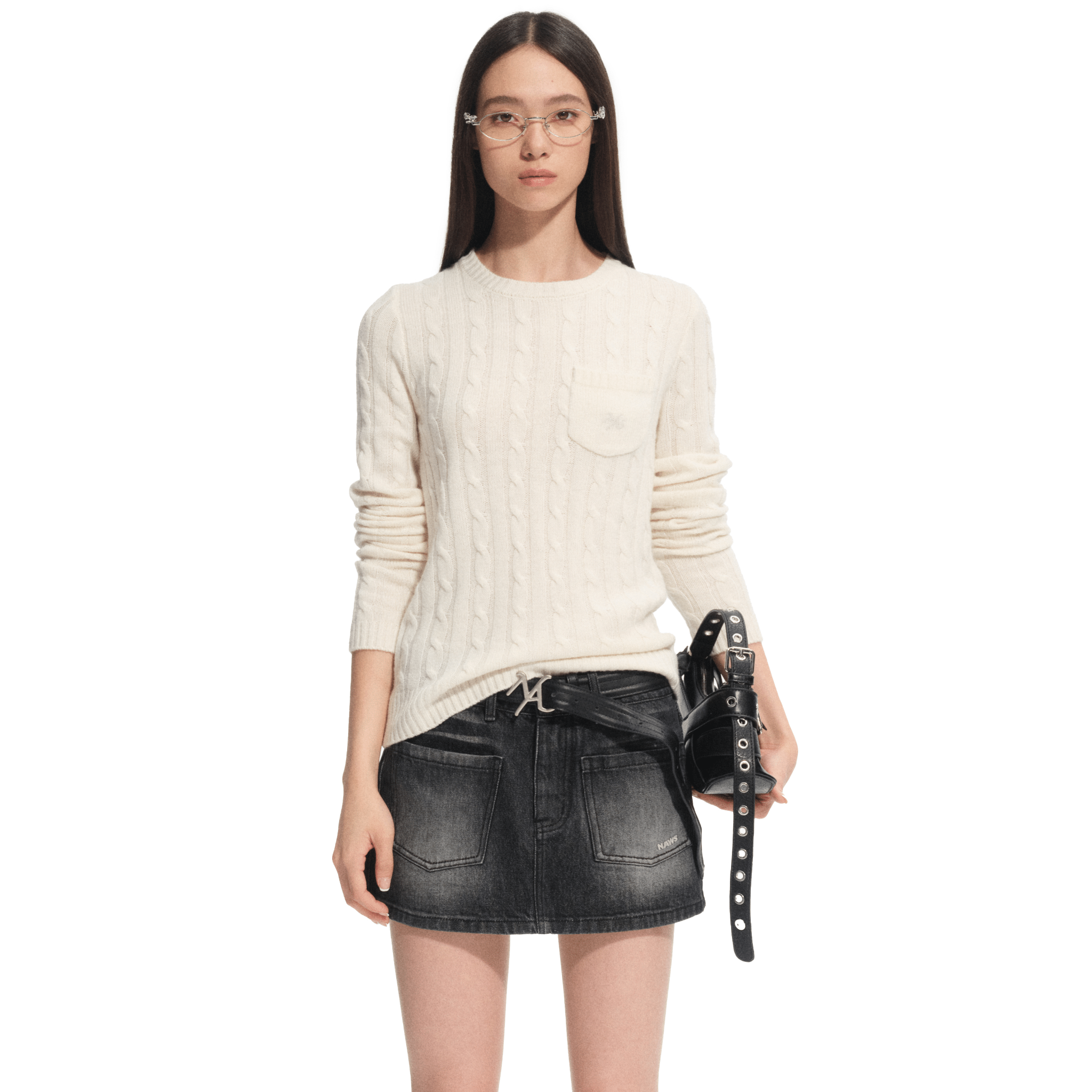 NAWS Textured Cable Knit Sweater in White | MADAX