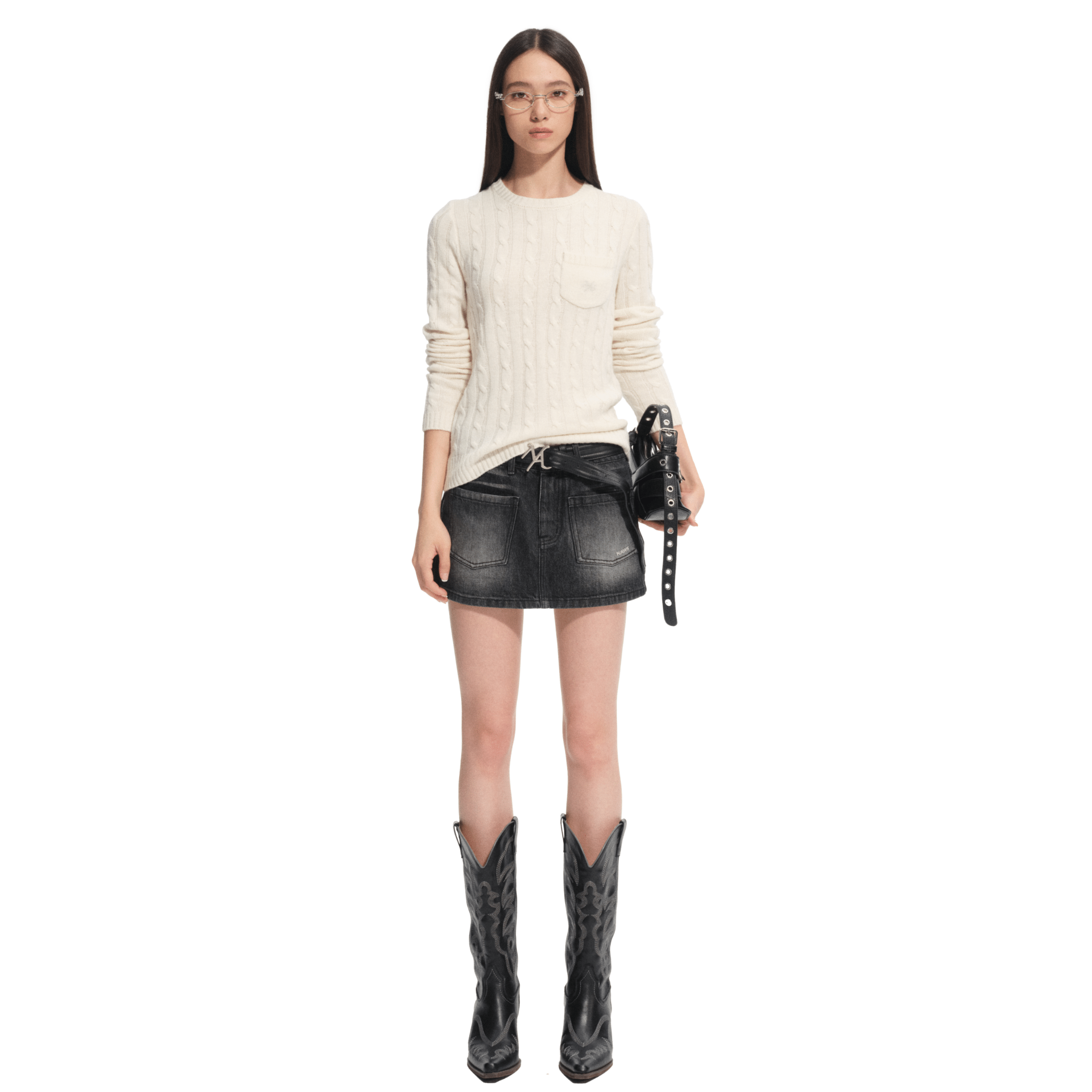 NAWS Textured Cable Knit Sweater in White | MADAX