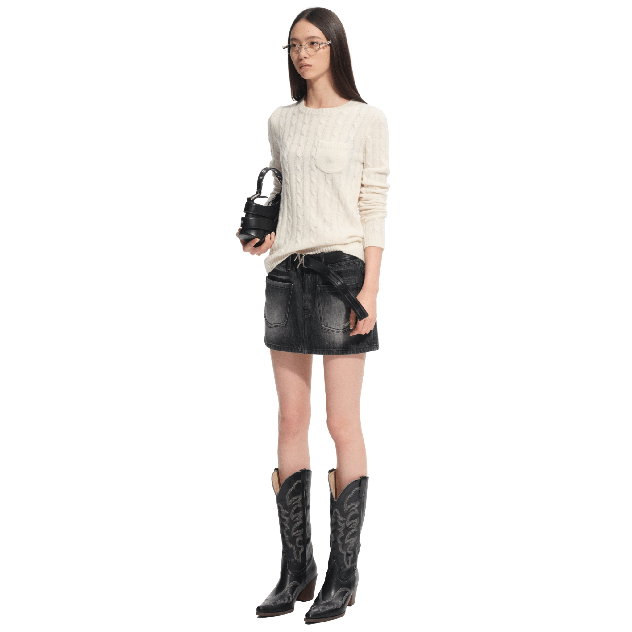 NAWS Textured Cable Knit Sweater in White | MADAX