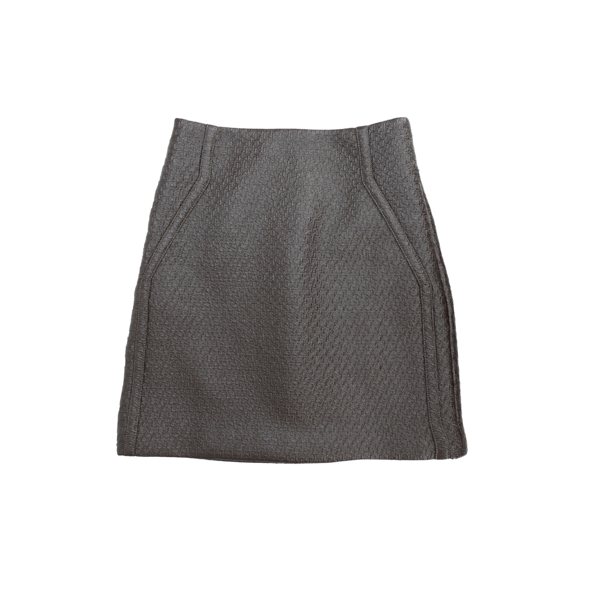 ilEWUOY Textured Faux Leather Short Skirt in Brown | MADA IN CHINA