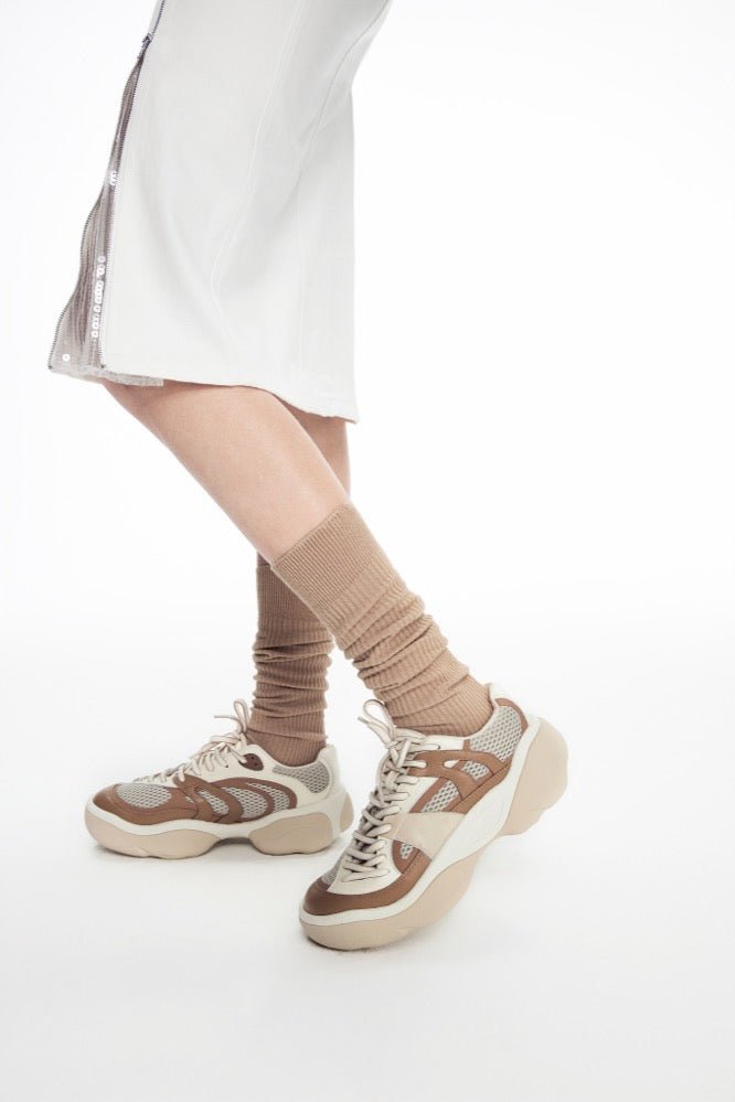 LOST IN ECHO Thick Sole Stitching Sneakers in Brown | MADA IN CHINA