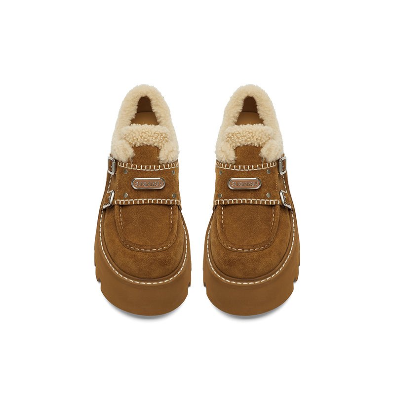 Sugar Su Thick Soled Fluffy Loafers Brown | MADAX