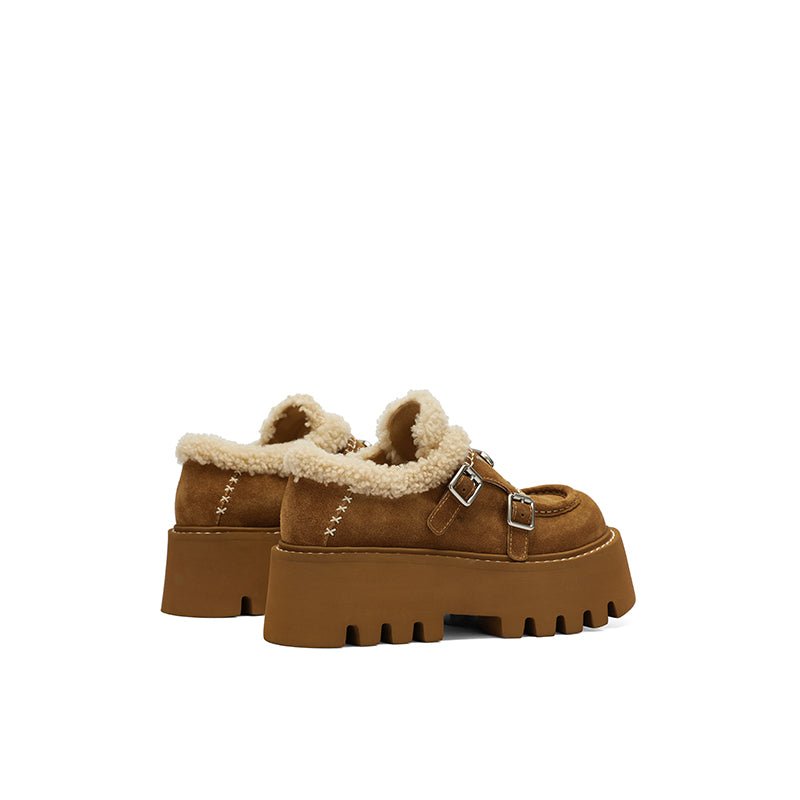 Sugar Su Thick Soled Fluffy Loafers Brown | MADAX