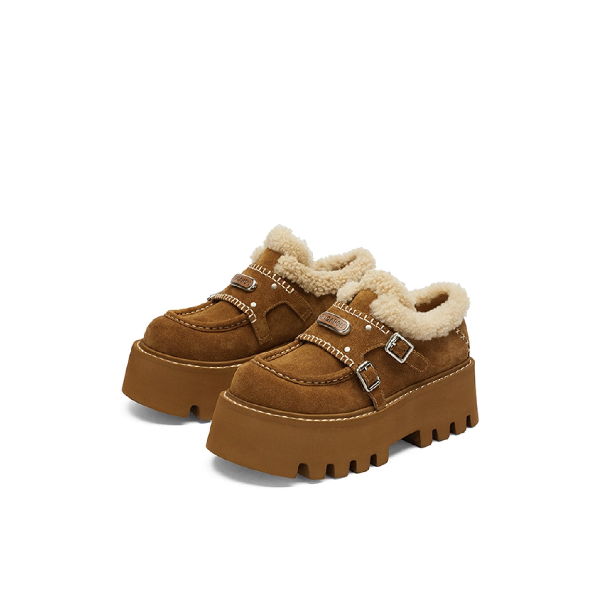 Sugar Su Thick Soled Fluffy Loafers Brown | MADAX