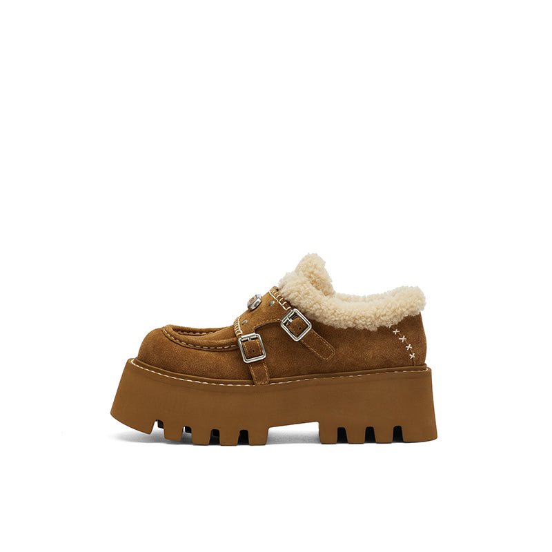 Sugar Su Thick Soled Fluffy Loafers Brown | MADAX