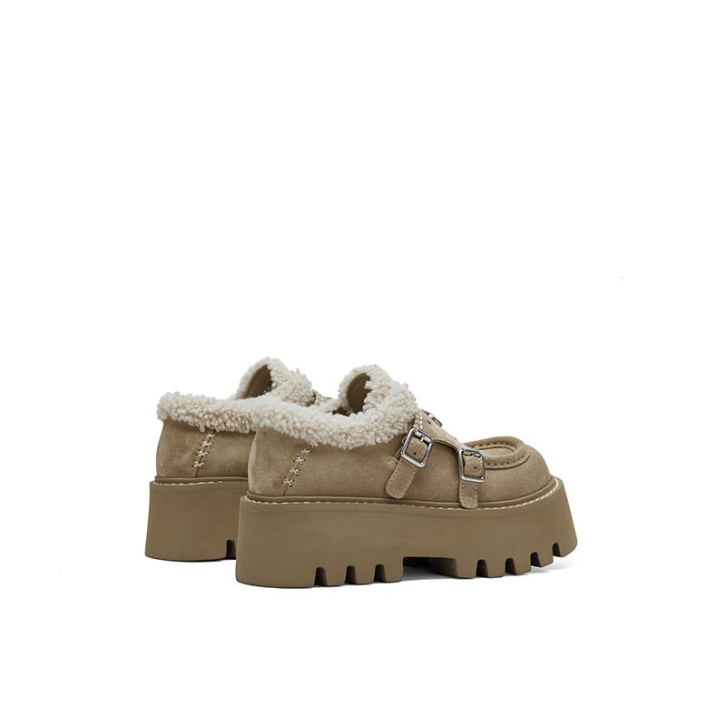 Sugar Su Thick Soled Fluffy Loafers Khaki | MADAX