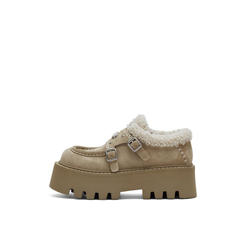 Sugar Su Thick Soled Fluffy Loafers Khaki | MADAX