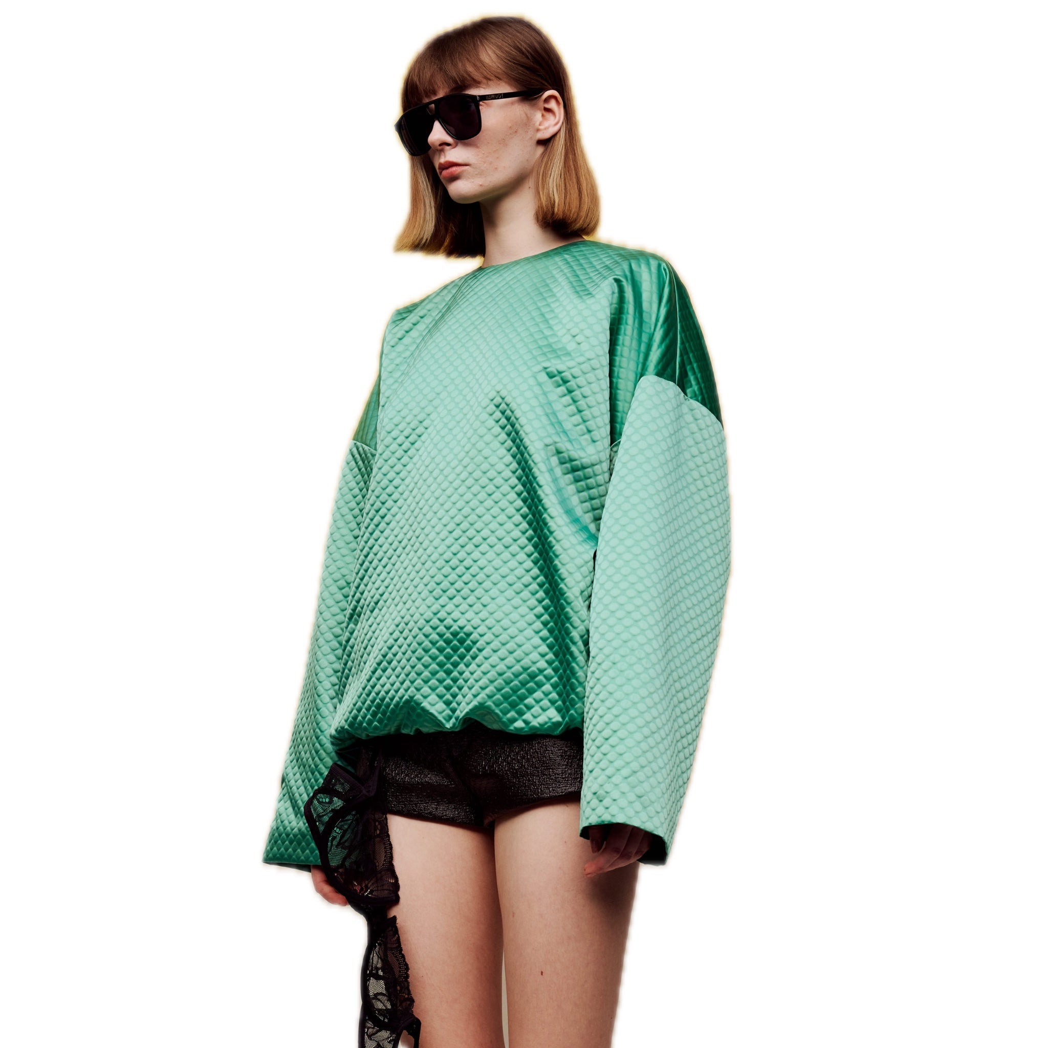 ilEWUOY Thin Cotton Crew Neck Pullover Sweatshirt in Green | MADA IN CHINA