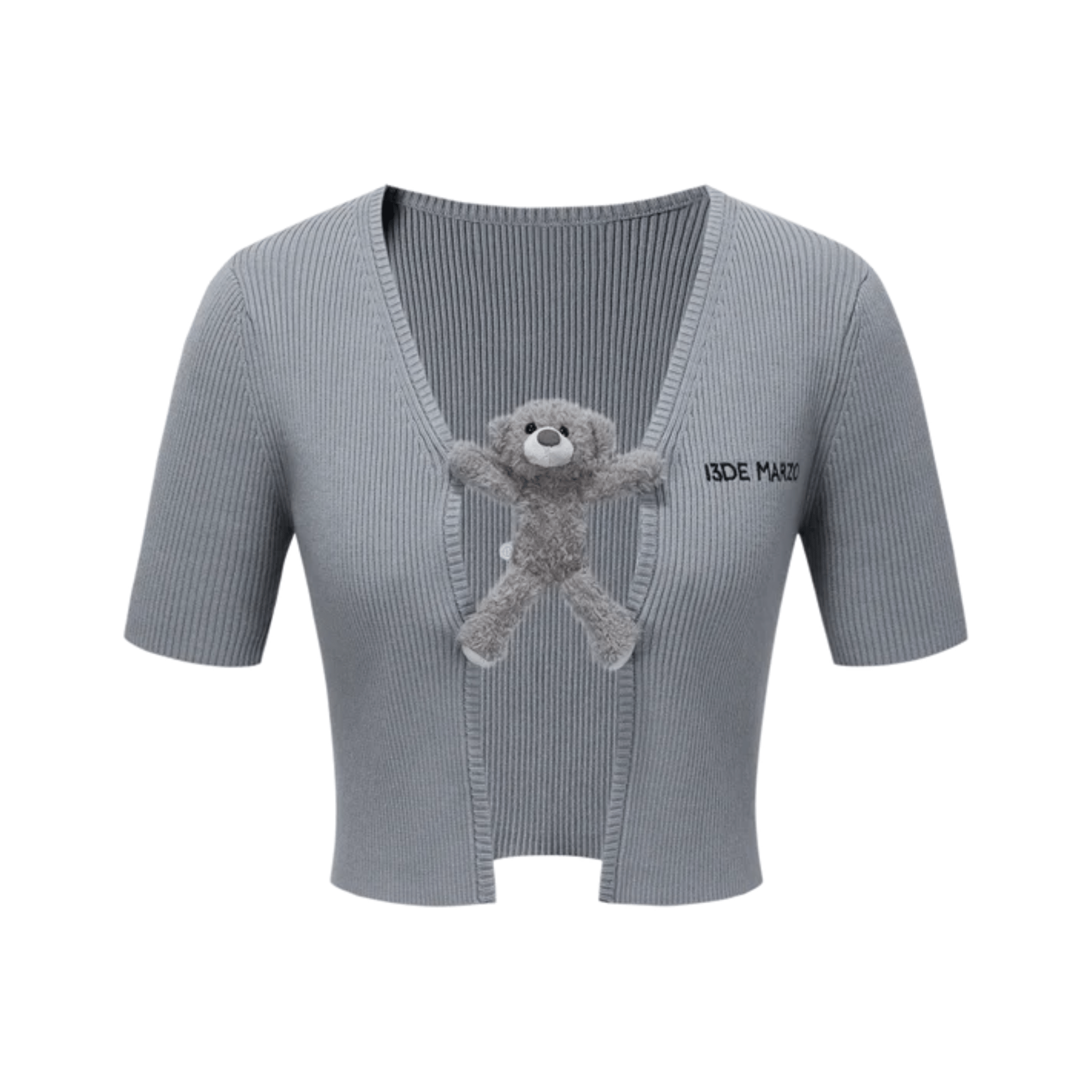 13DE MARZO Thin Knitted Short - sleeved Cardigan in Grey | MADAX